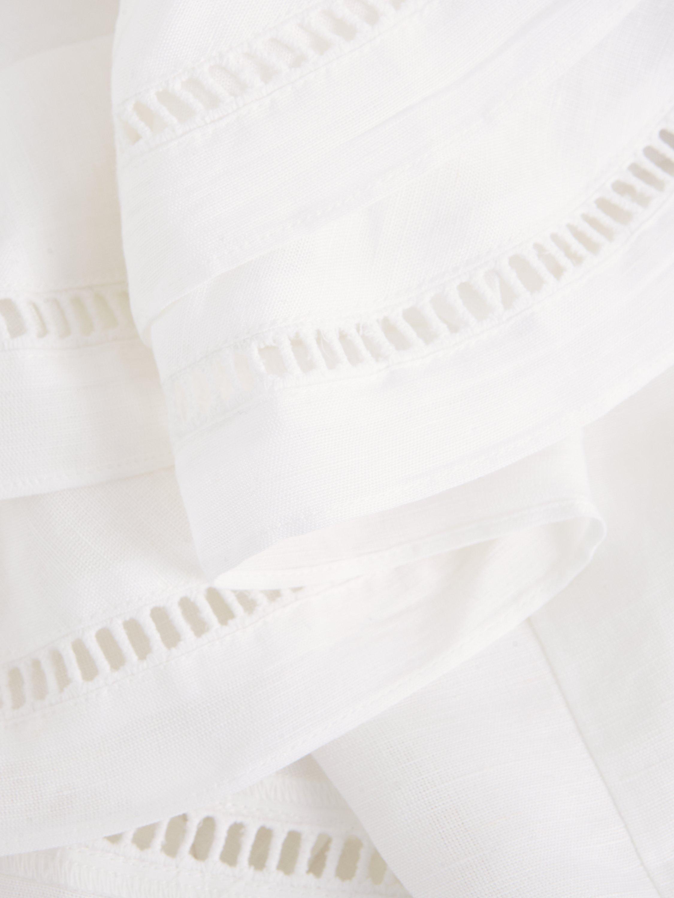 Product image 6 of 8, which shows Phase Eight Rosey Embroidered Frill Neck Linen Blend Blouse, Ivory, 18