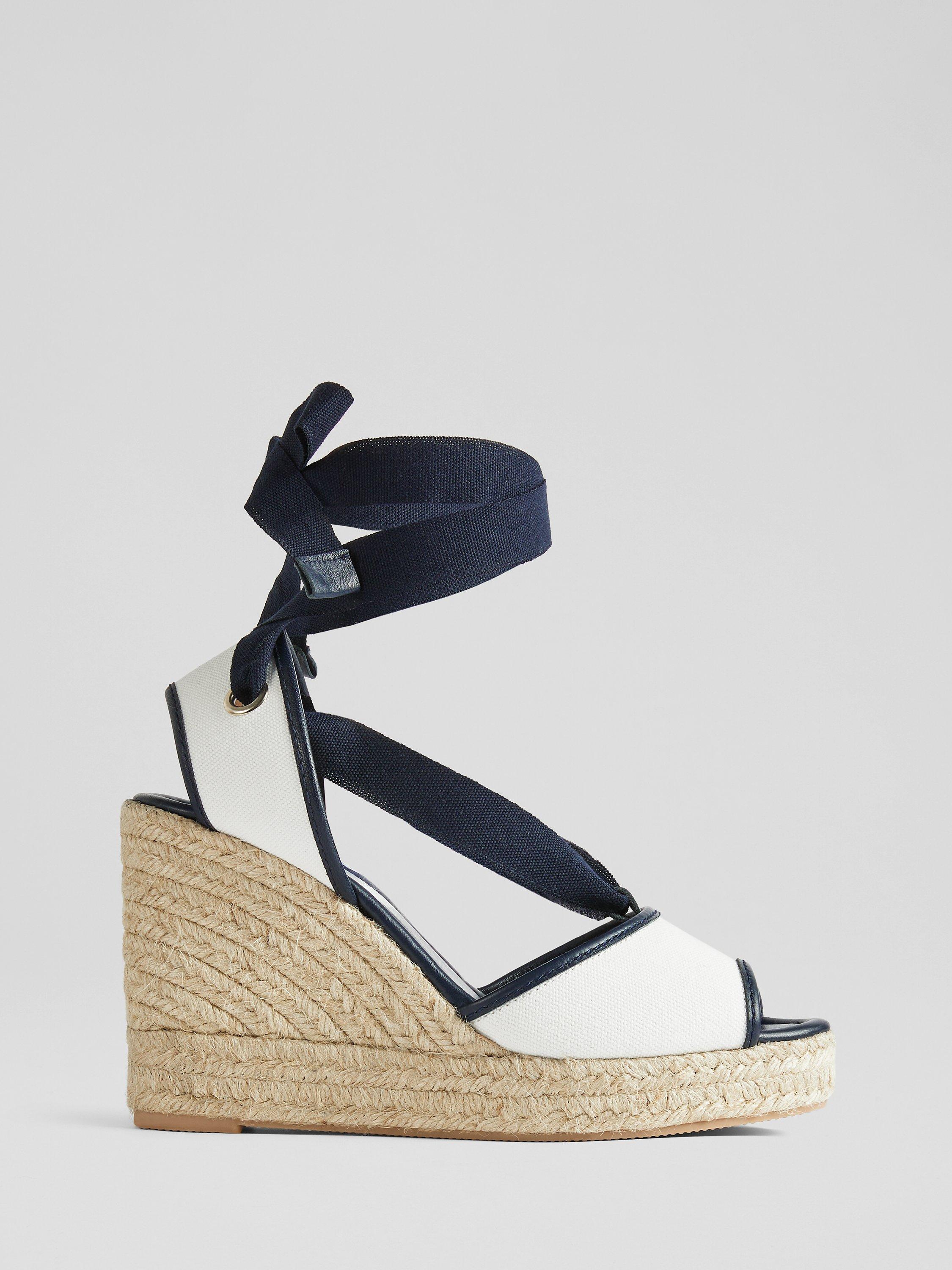 L.K.Bennett Chiara Espadrille Wedge Sandals, Navy/Cream