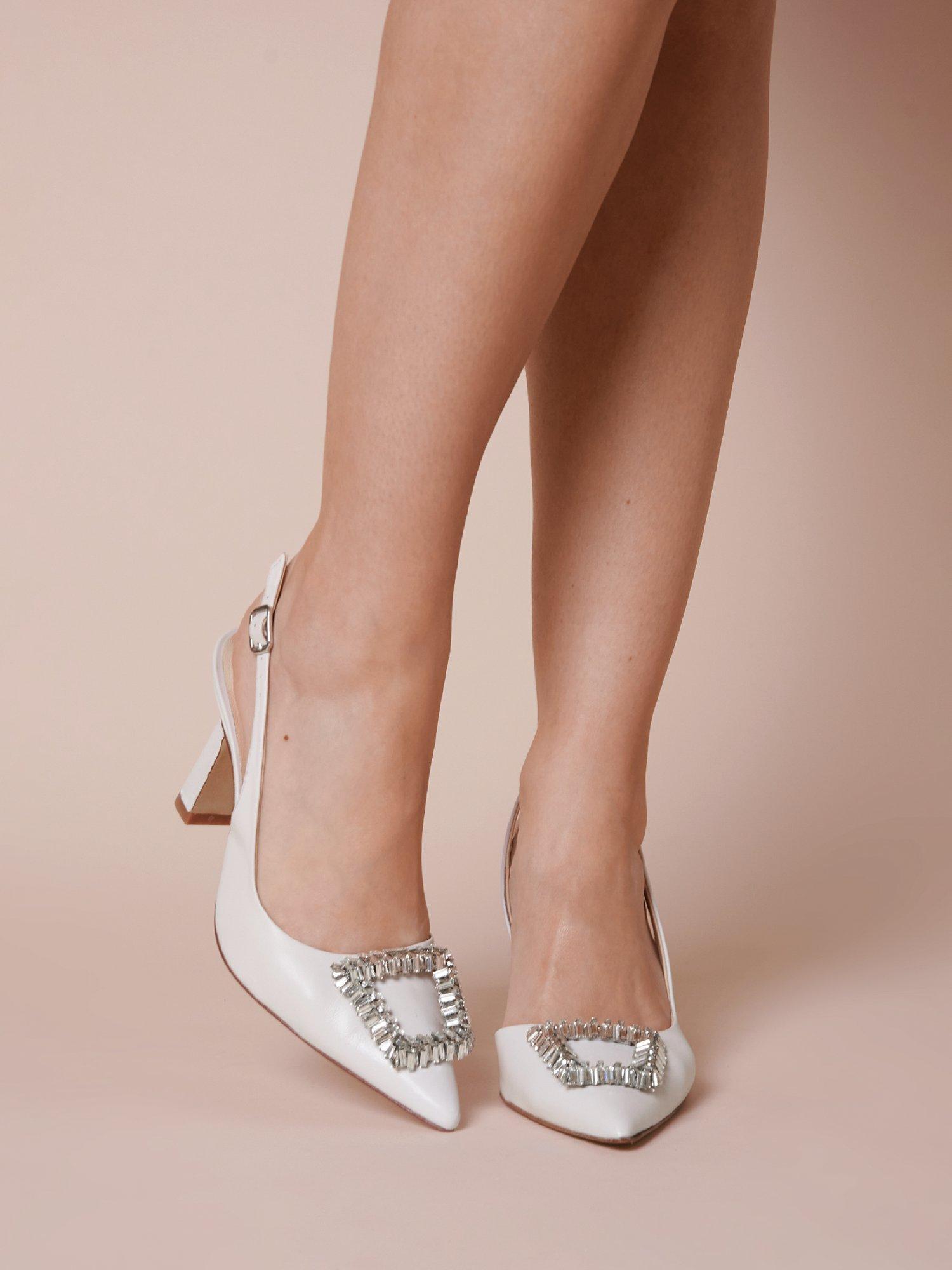 Charlotte Mills Margaux Statement Brooch Slingback Bridal Shoes, Ivory