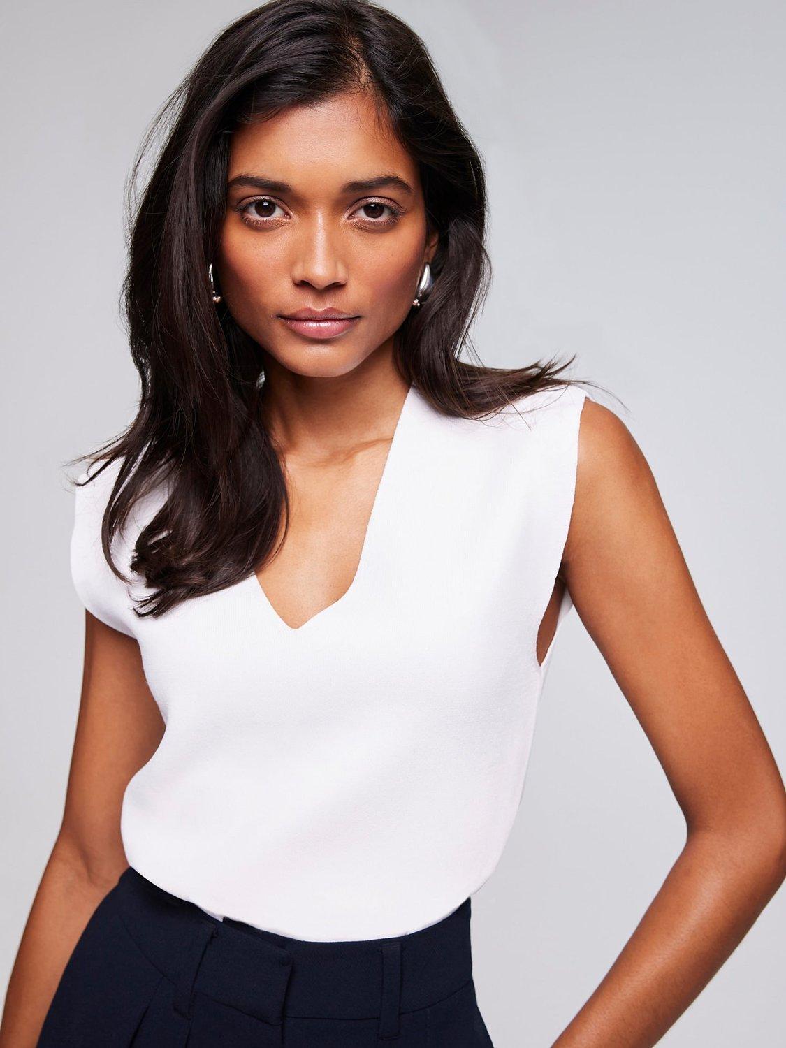 Mint Velvet V-Neck Knitted Top, White Ivory