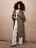 Mint Velvet Double Breasted Longline Structured Trench Coat, Green Khaki