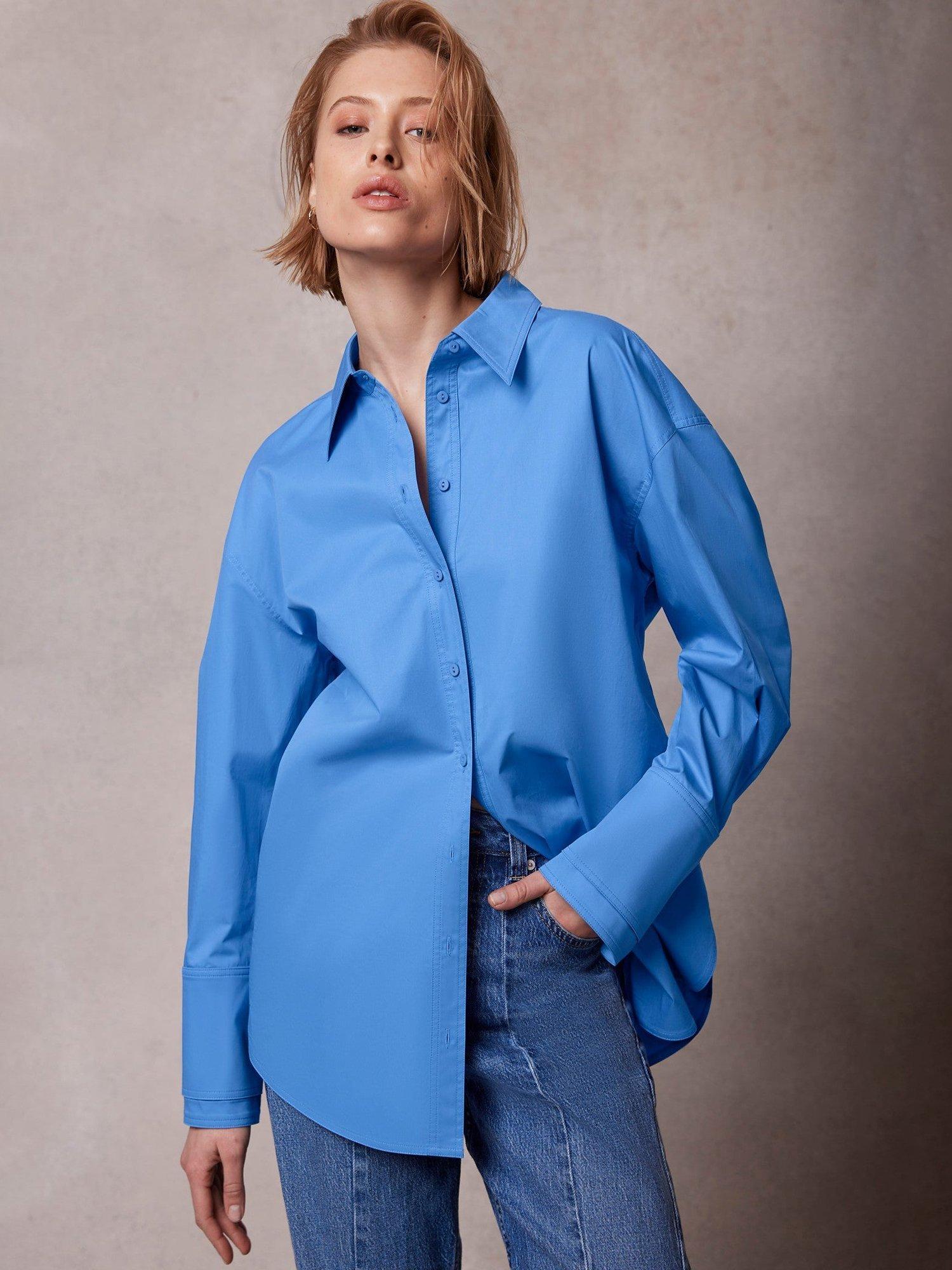 Mint Velvet Oversized Cotton Shirt, Blue