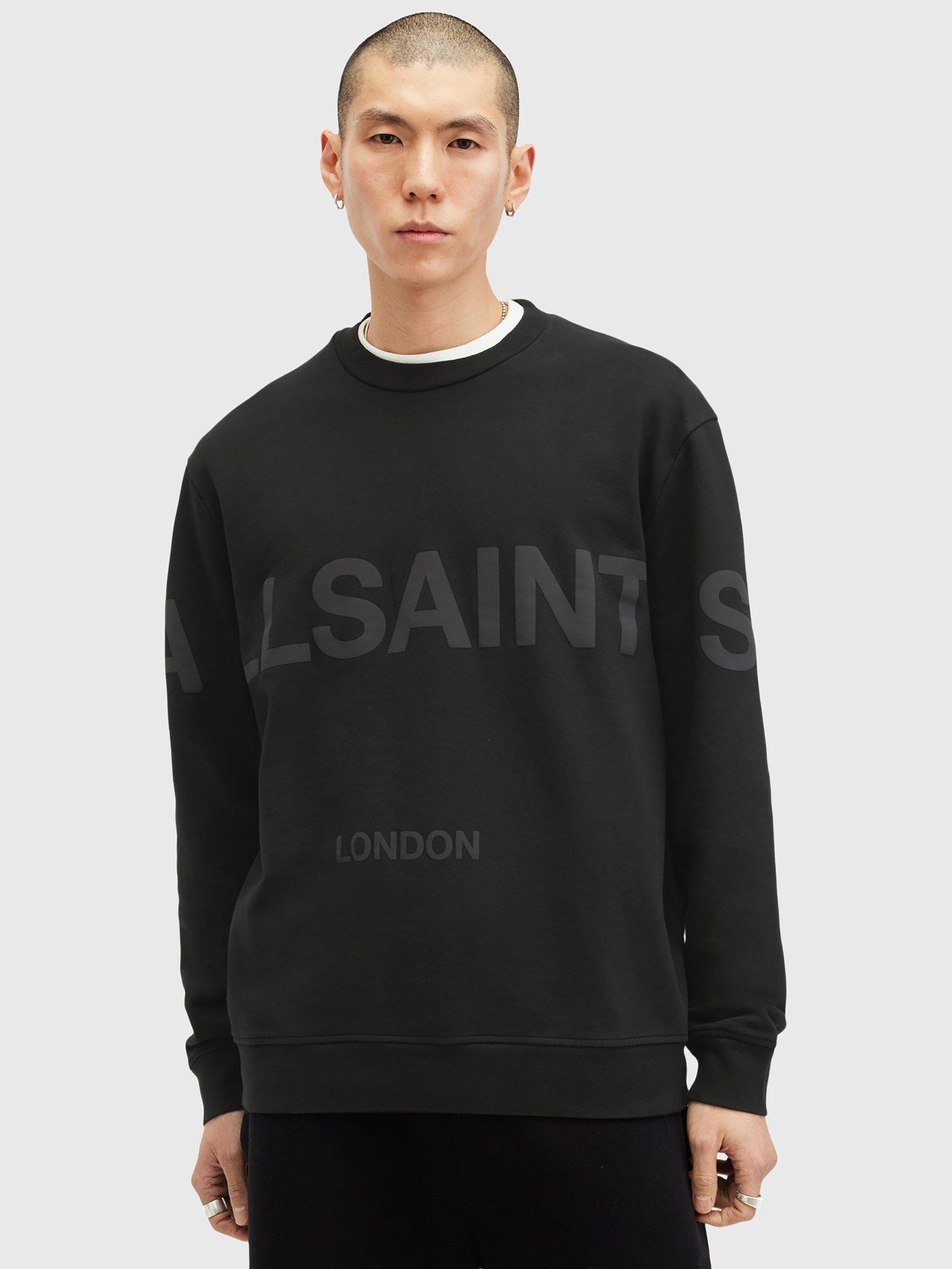 Product image 1 of 6, which shows AllSaints Biggy Organic Cotton Crew Neck Sweatshirt, Jet Black, L