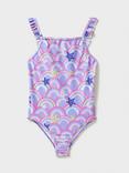 Crew Clothing Kids' Rainbow Print Frill Strap Swimsuit, Multi