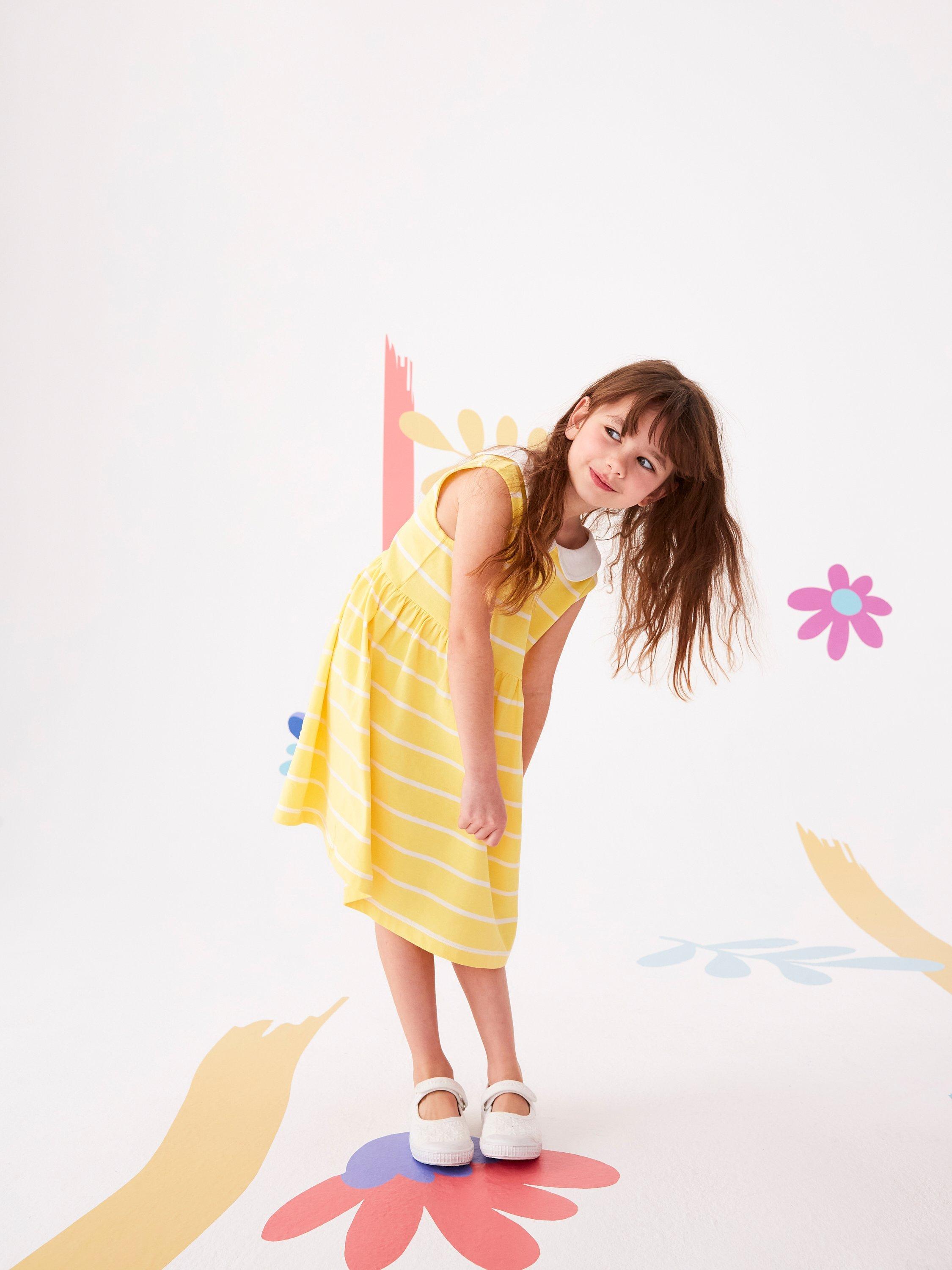 Crew Clothing Kids' Jersey Peter Pan Collar Stripe Dress