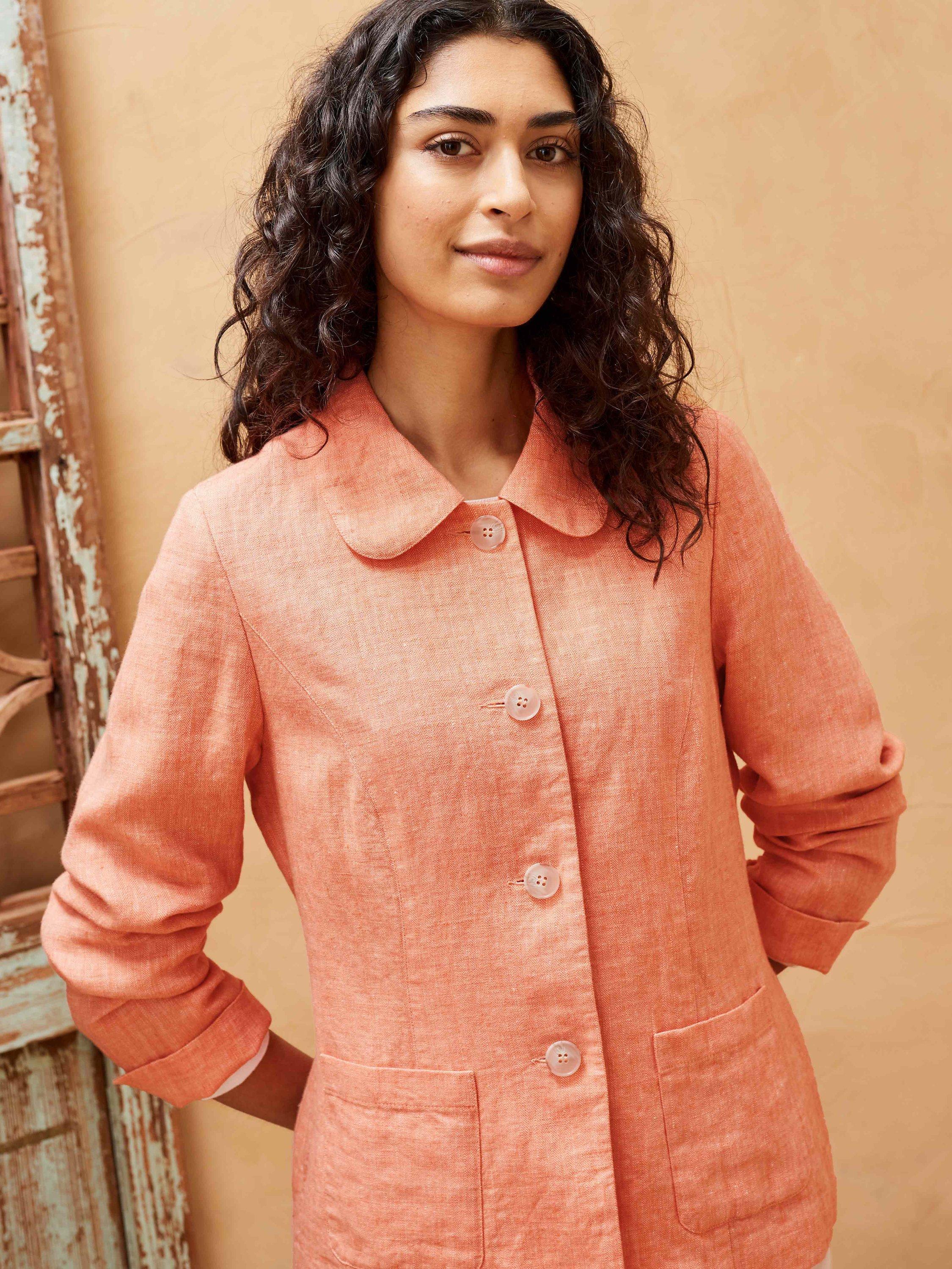Brora Herringbone Linen Jacket Coral