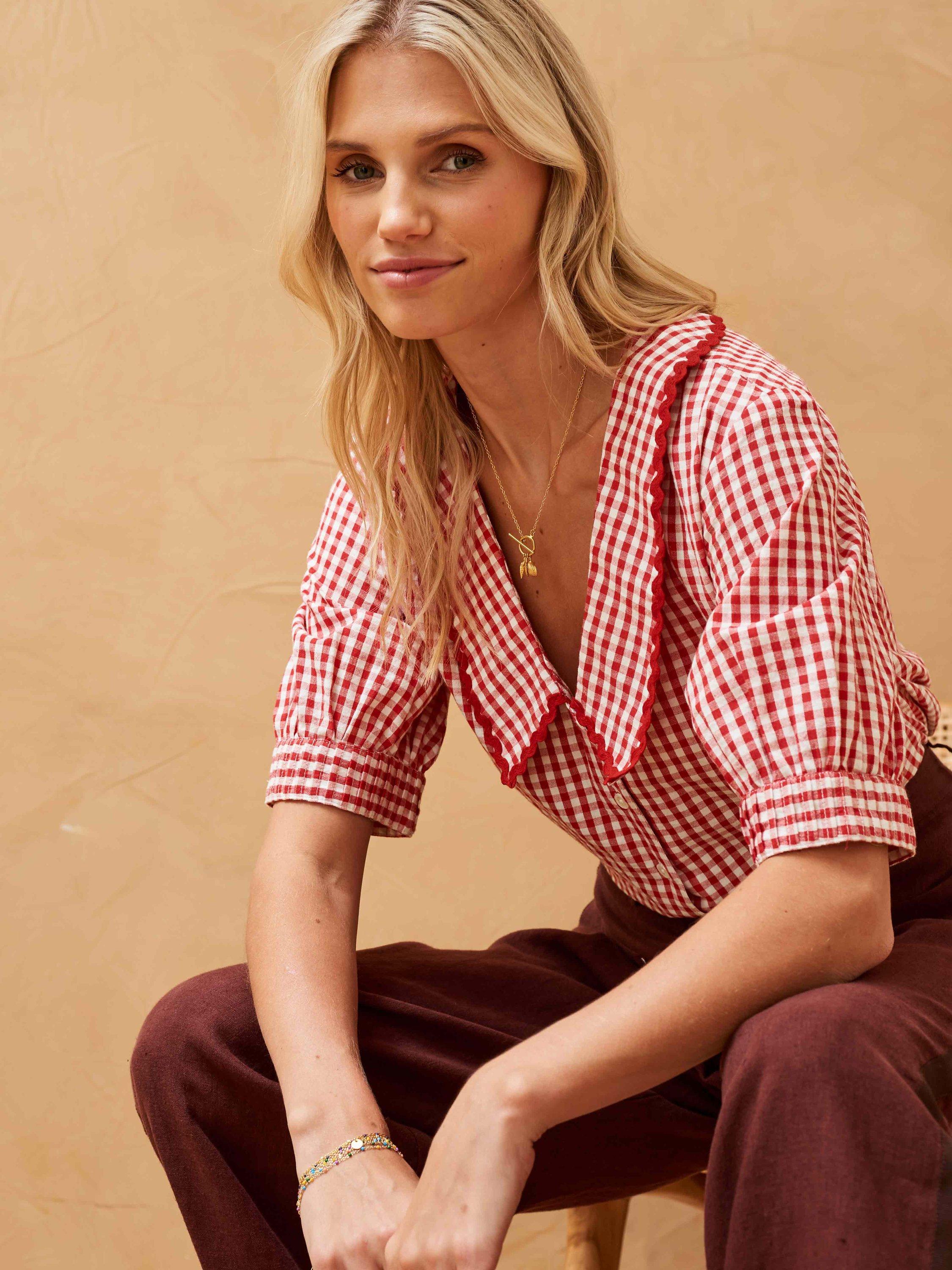 Brora Gingham Ric Rac Shirt, Cherry Red