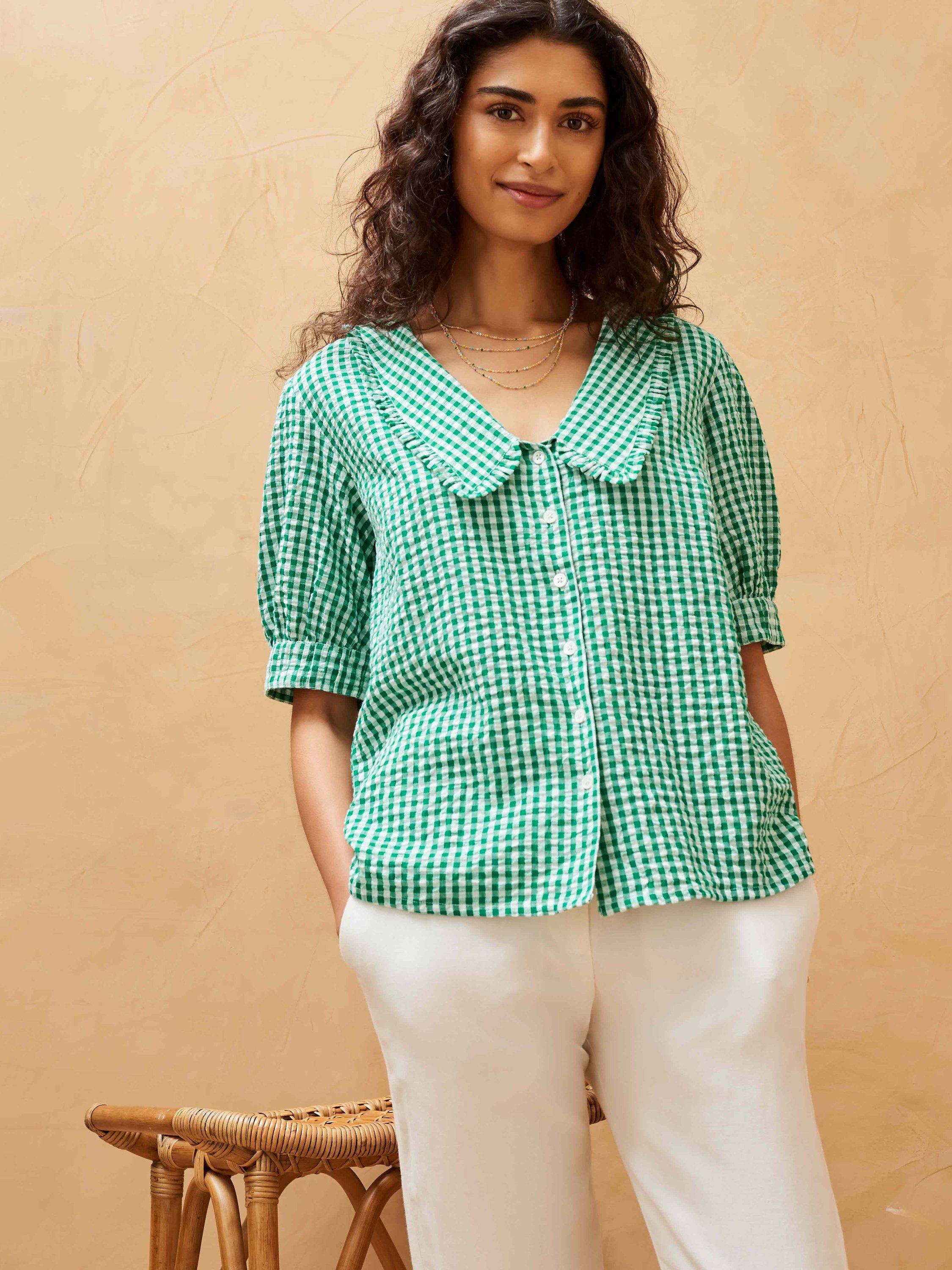 Brora Gingham Chelsea Collar Shirt, Emerald