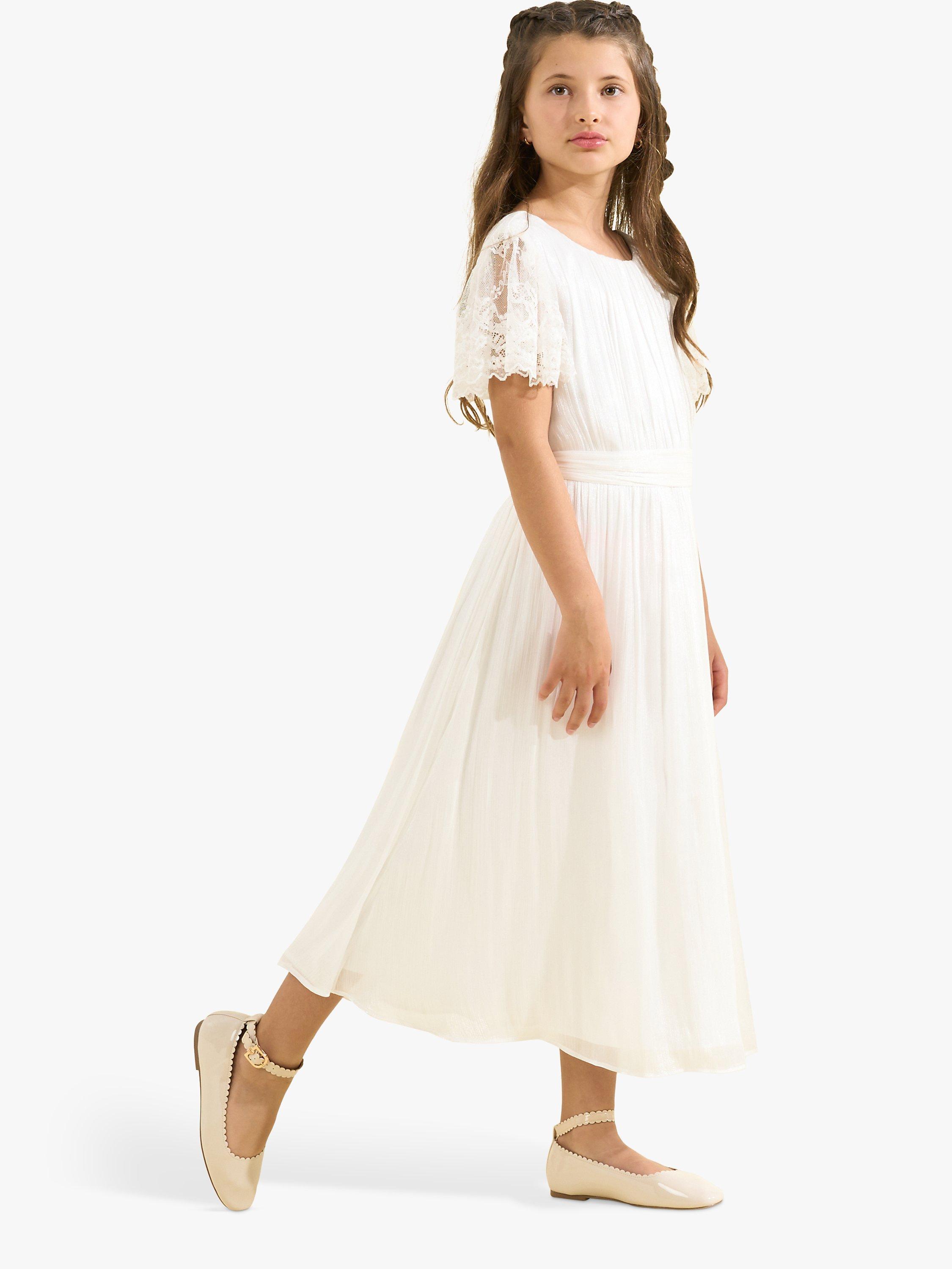 Product image 1 of 3, which shows Angel & Rocket Kids' Aria Lace Sleeve Maxi Dress, White, 12 years