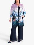 chesca Longline Floral Satin Coat, Lilac/Blue