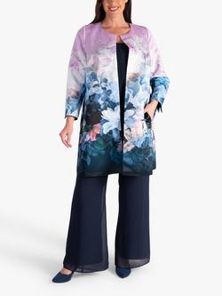 chesca Longline Floral Satin Coat, Lilac/Blue, Lilac/Blue