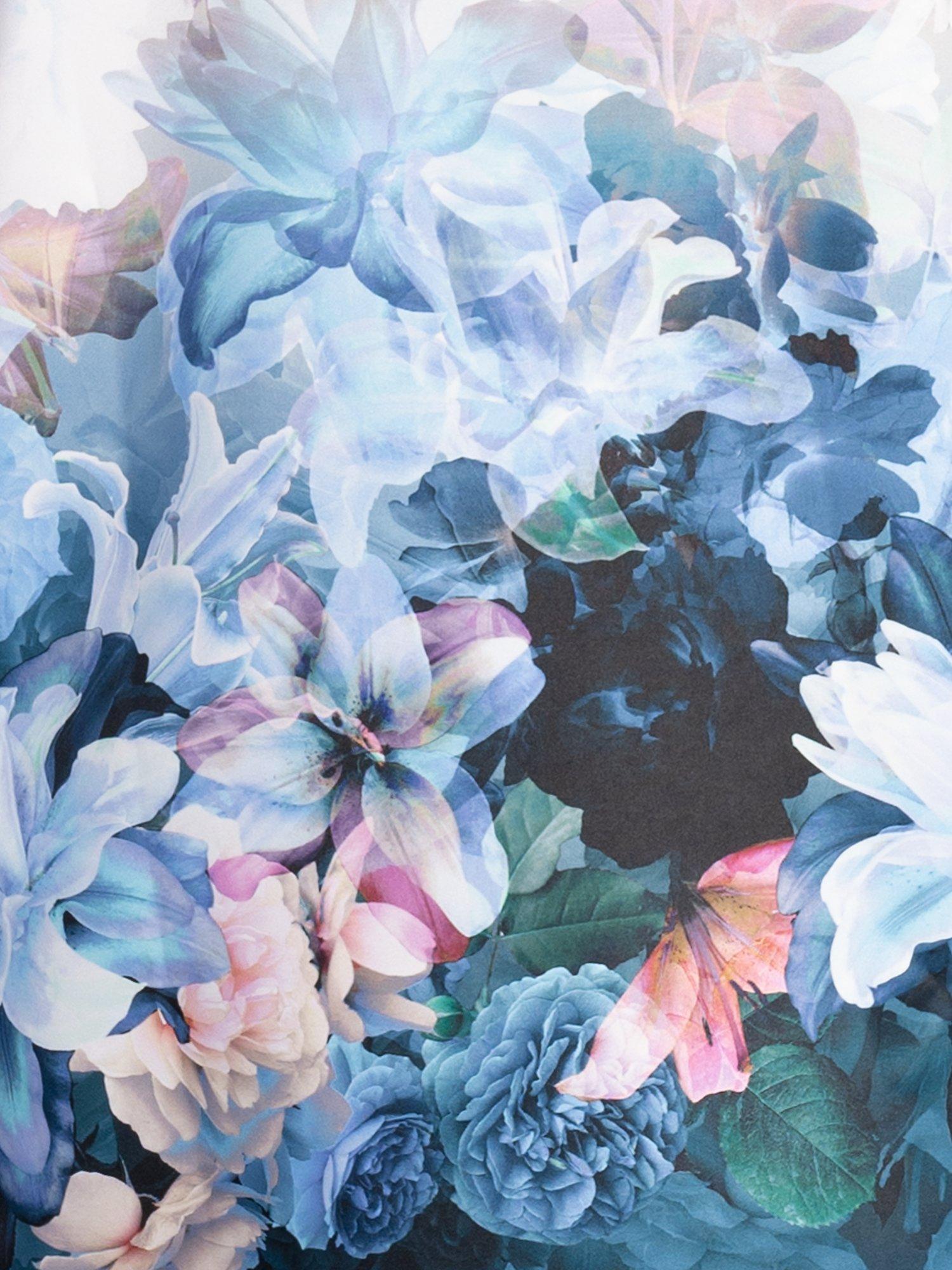 Product image 6 of 6, which shows chesca Longline Floral Satin Coat, Lilac/Blue, 12-14
