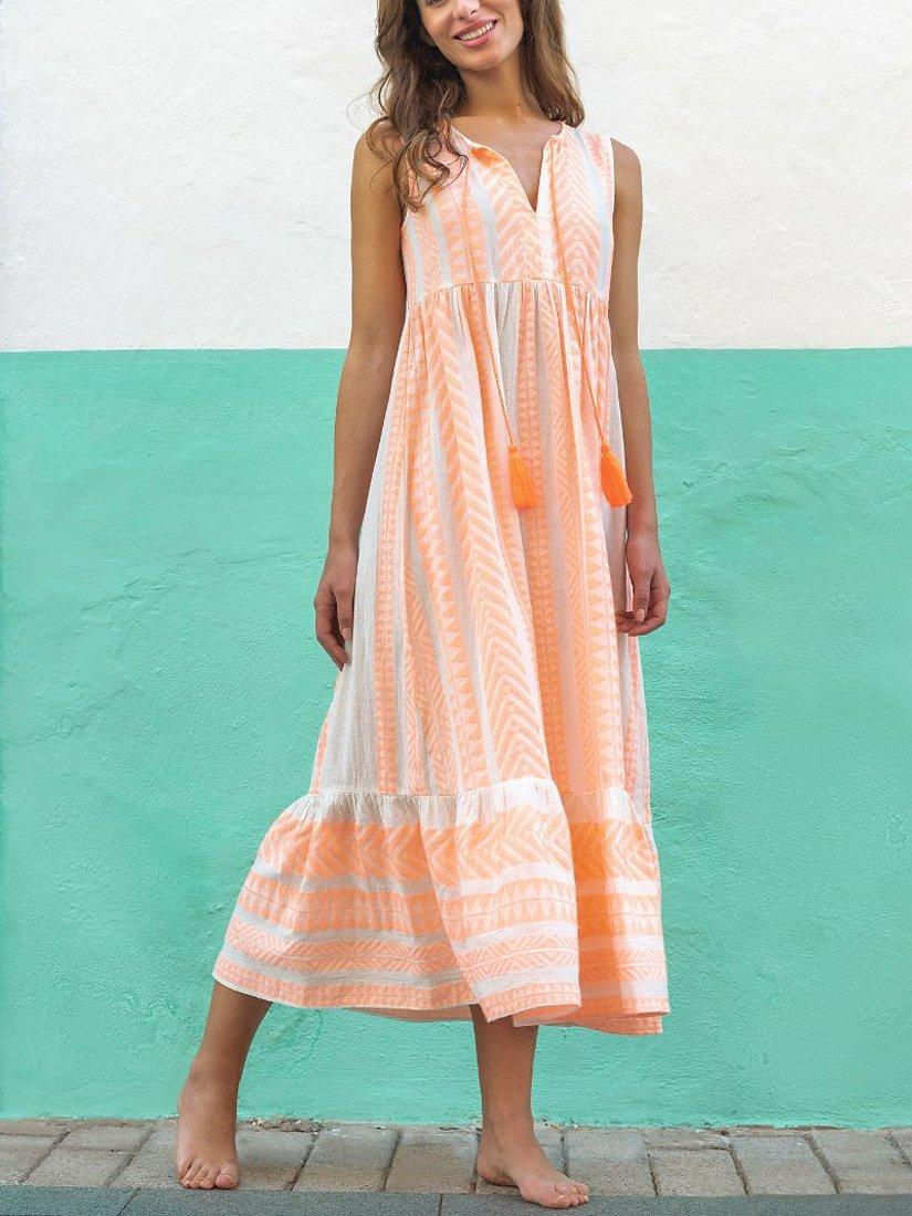 Product image 1 of 4, which shows South Beach Tiered Hem Jacquard Maxi Dress, Light Orange/White, 14