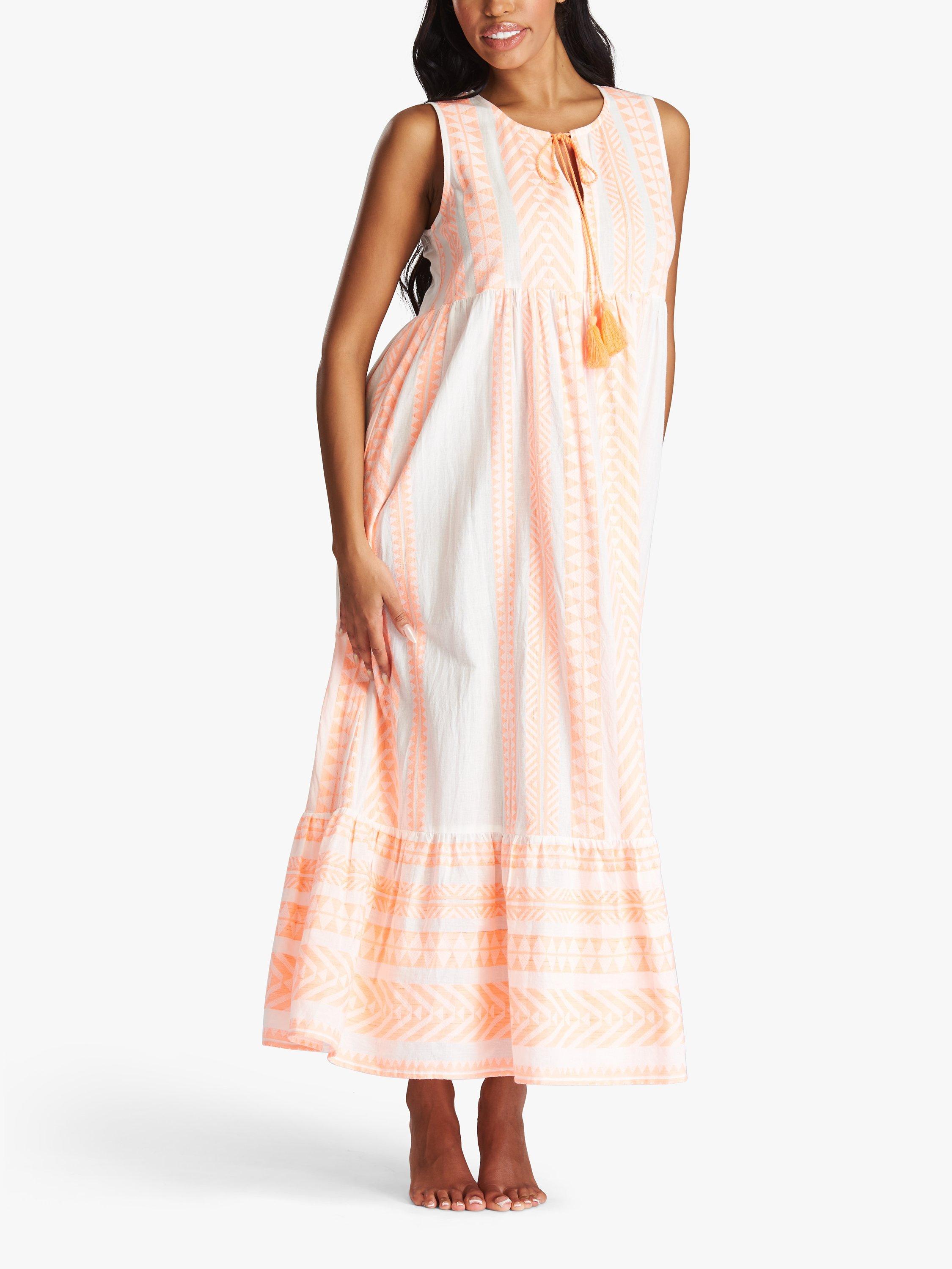 Product image 2 of 4, which shows South Beach Tiered Hem Jacquard Maxi Dress, Light Orange/White, 14