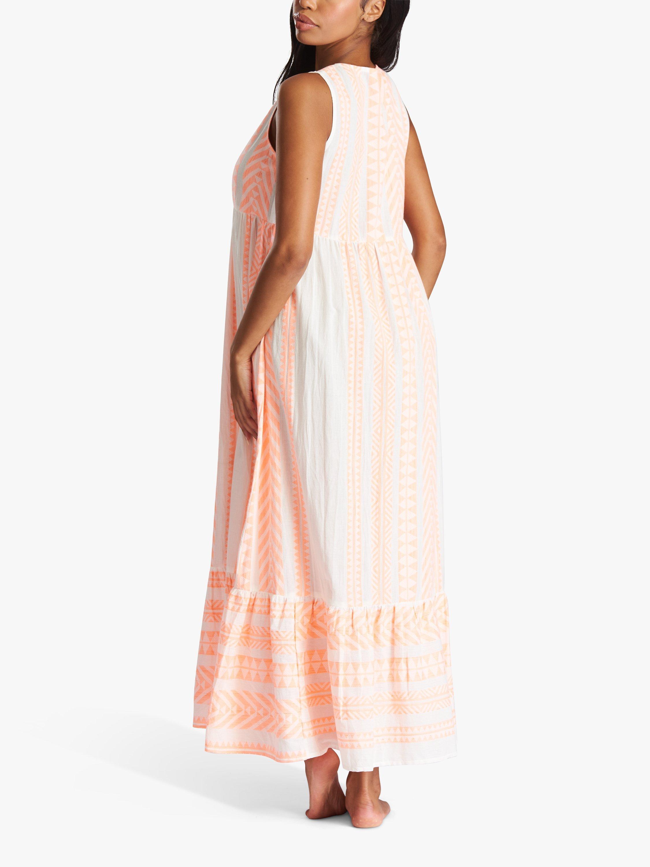 Product image 3 of 4, which shows South Beach Tiered Hem Jacquard Maxi Dress, Light Orange/White, 14