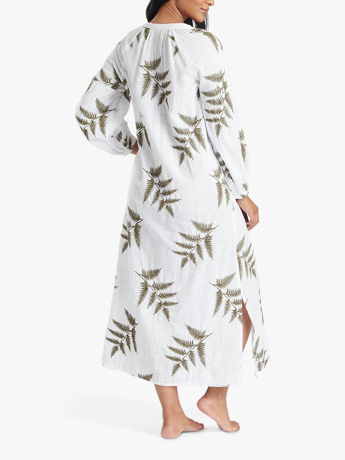 South Beach Leaf Embroidery Beach Maxi Dress, White/Green, 14