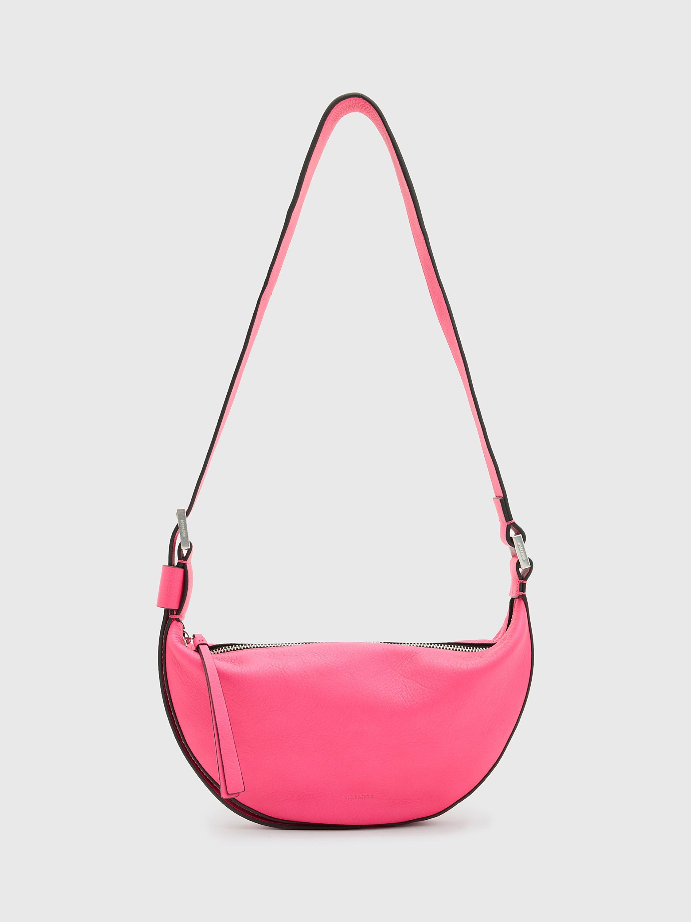 AllSaints Half Moon Leather Cross Body Bag, Hot Pink, One Size