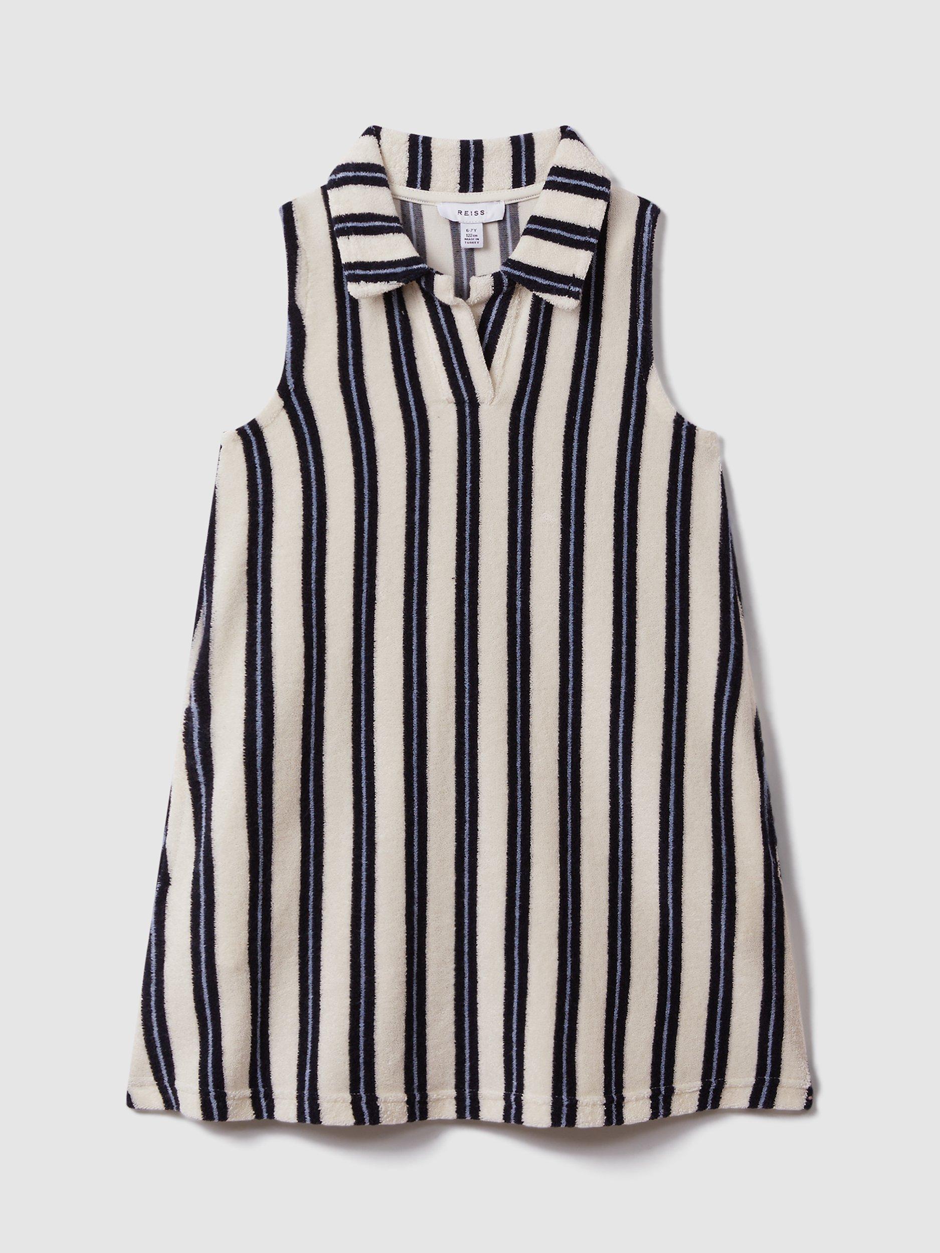 Reiss Kids' Felicia Towelling Contrast Stripe Dress, Ivory/Multi