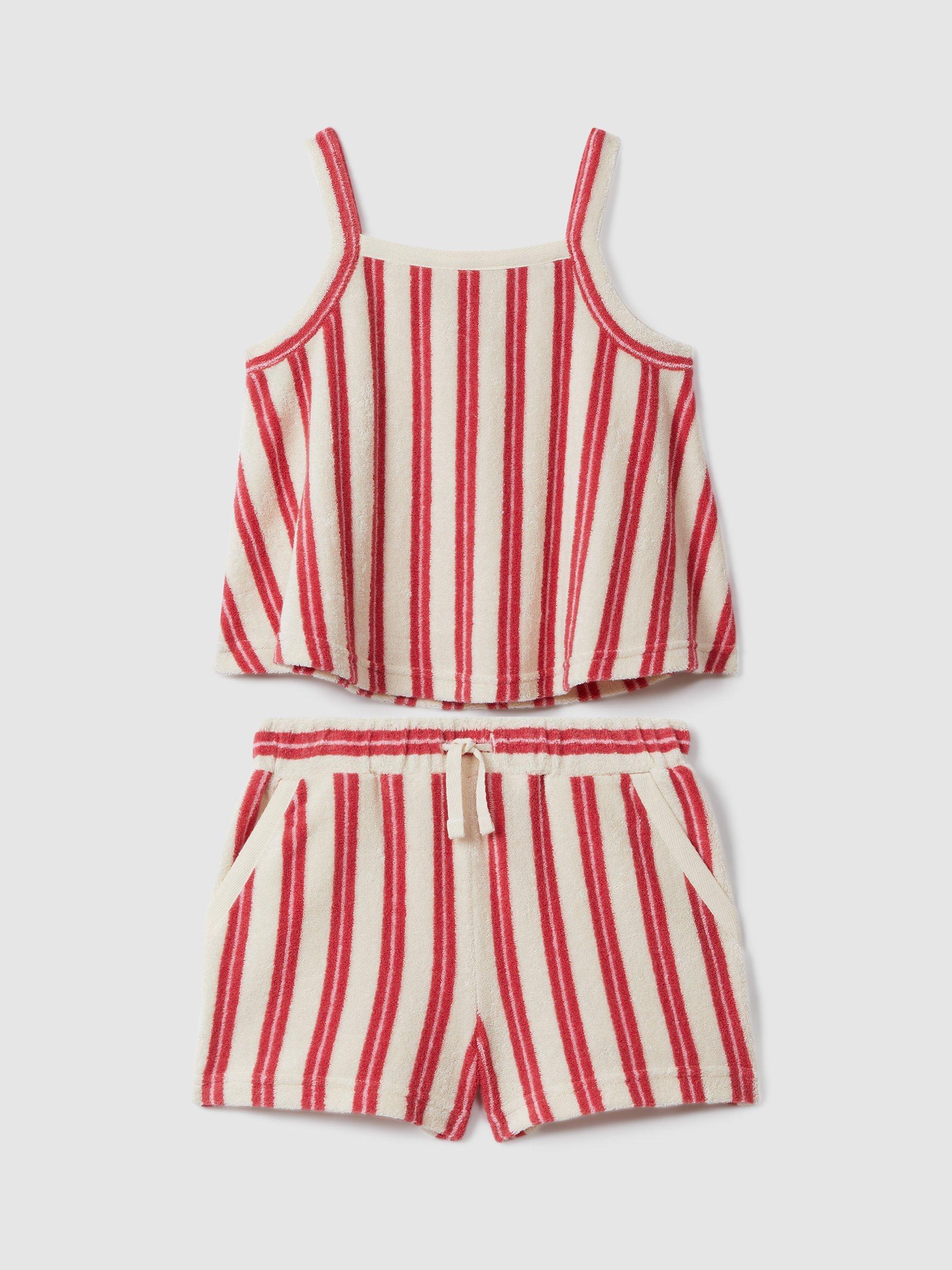 Reiss Kids' June Towelling Stripe Vest Top & Shorts Set, Pink/Multi