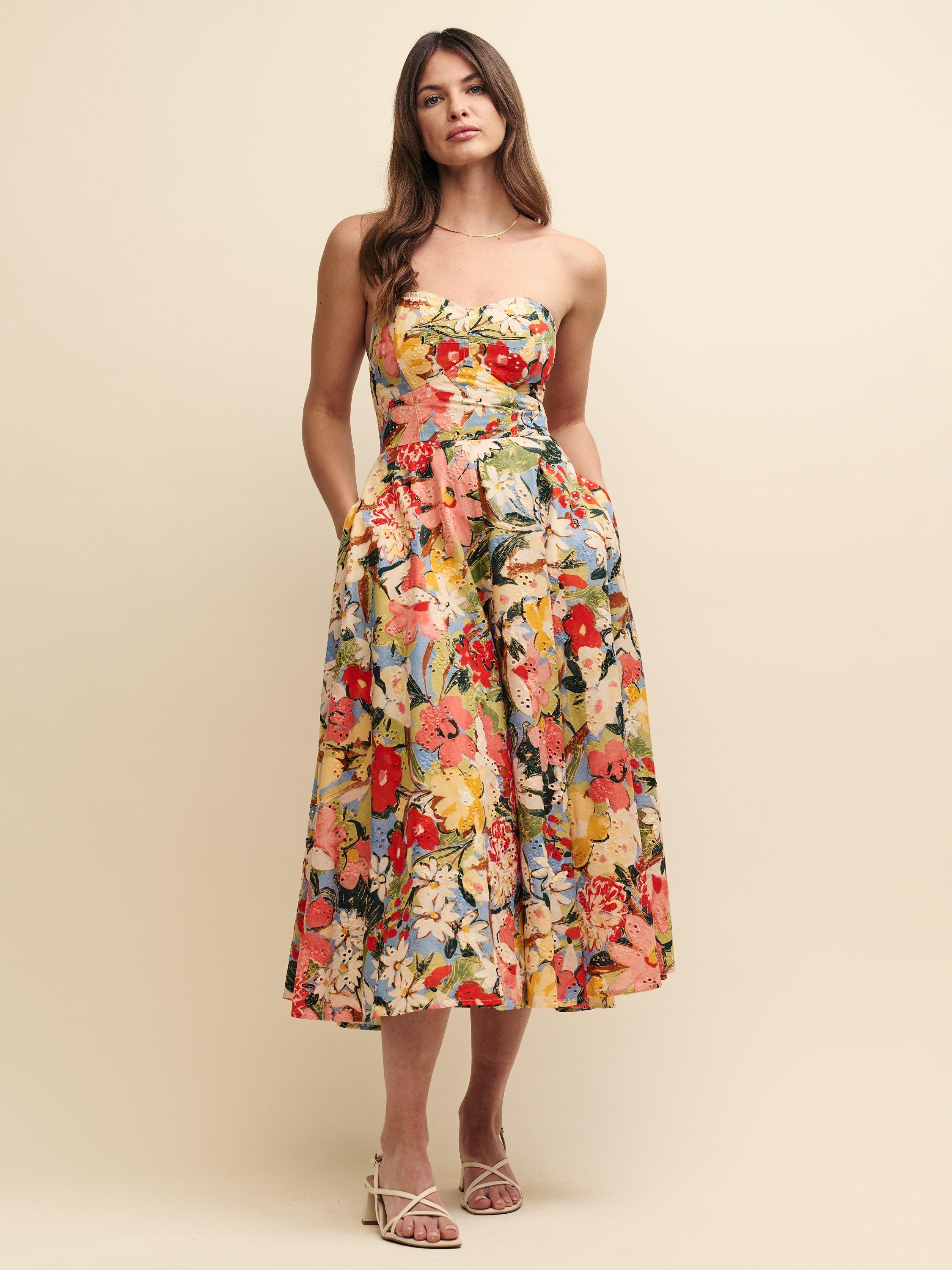 Nobody's Child x Happy Place by Fearne Cotton Mykonos Bloom Floral Print Bandeau Midi Dress, Multi