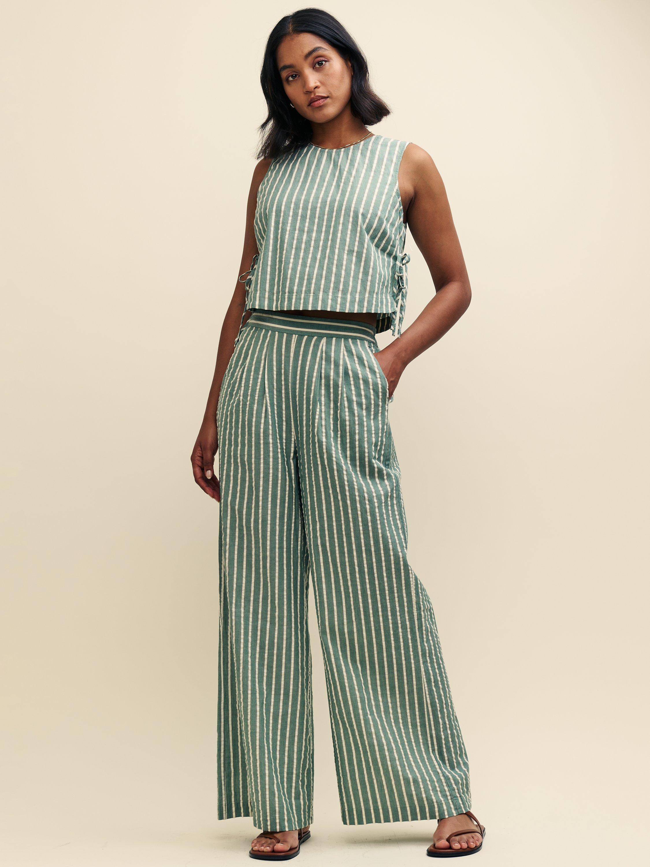 Nobody's Child Parker Stripe Wide Leg Trousers, Green