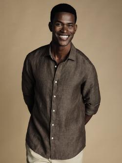 Charles Tyrwhitt Classic Fit Linen Shirt, Mocha