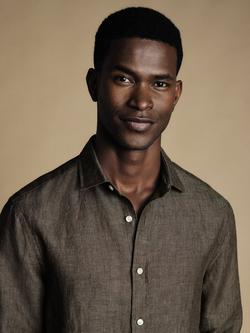 Charles Tyrwhitt Classic Fit Linen Shirt - view 2, Mocha