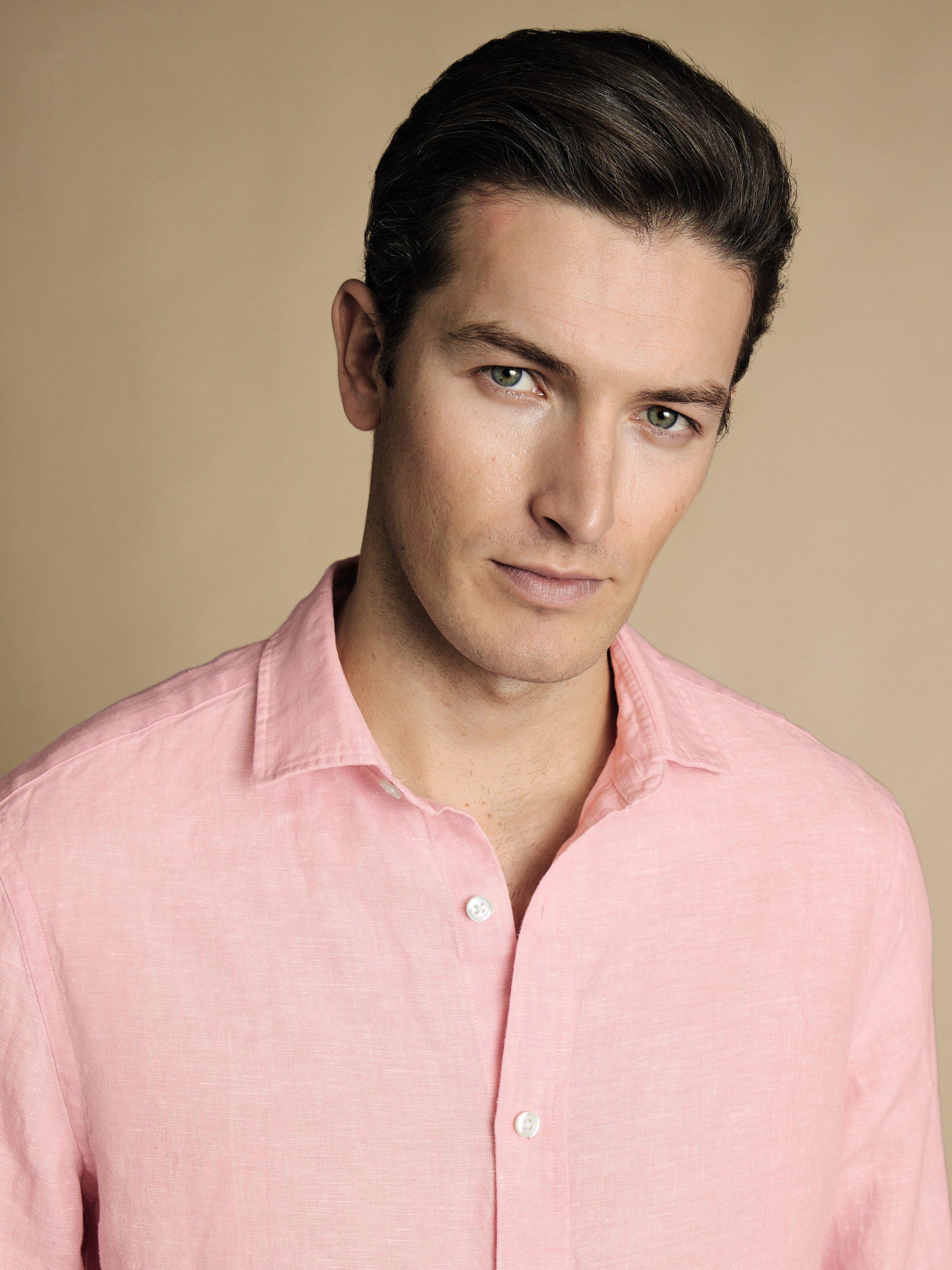 Product image 2 of 6, which shows Charles Tyrwhitt Slim Fit Linen Shirt, Pink, S