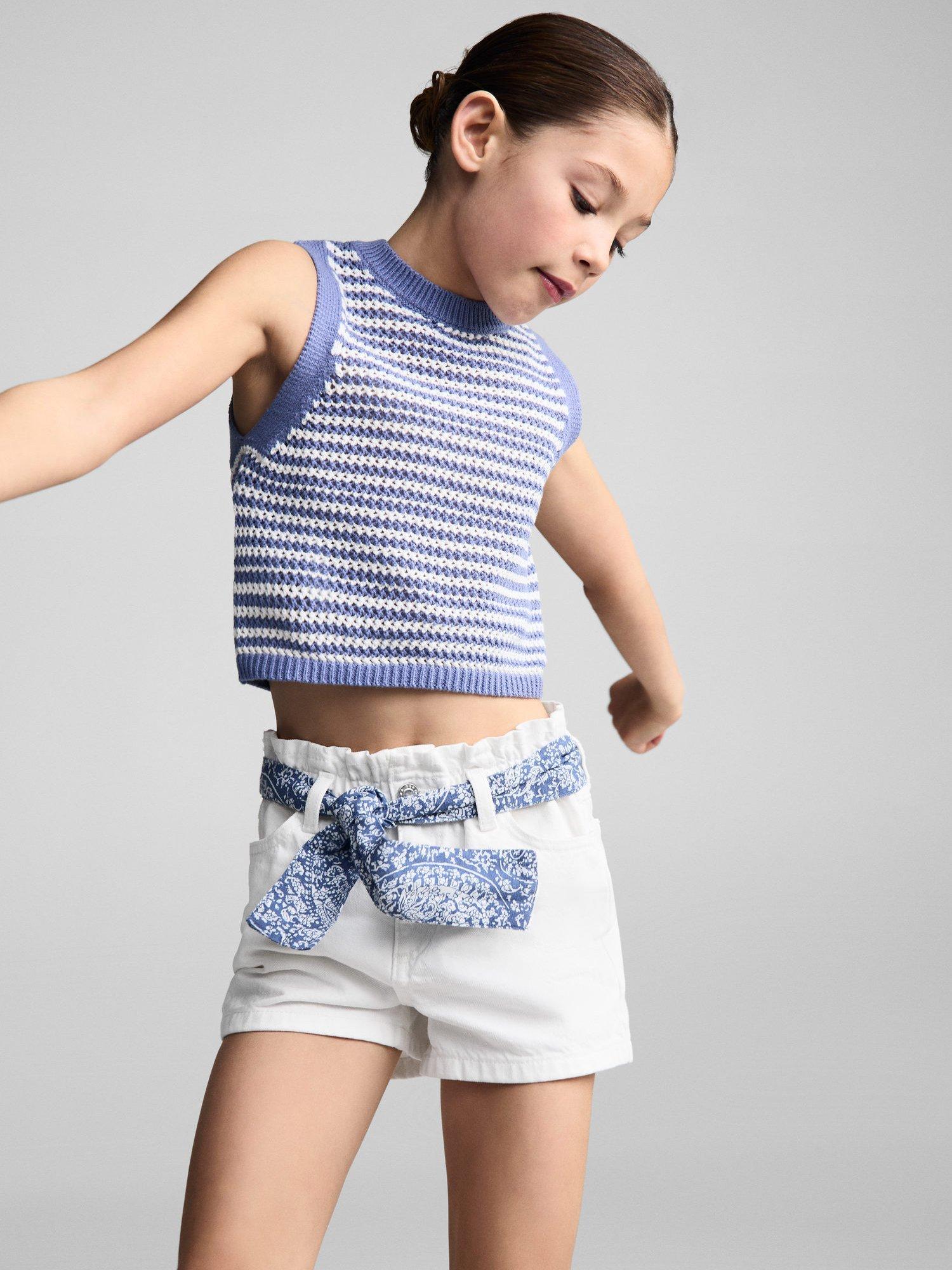 Mango Kids' Gala Scarf Belt Shorts, White