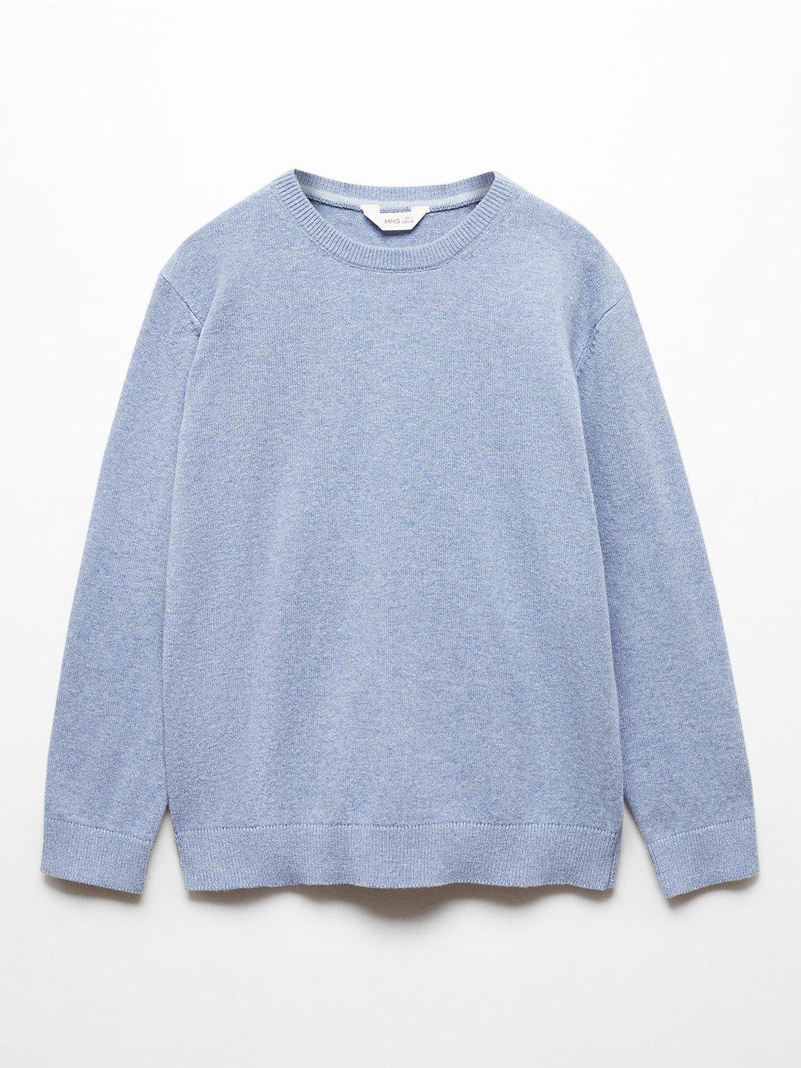 Mango Kids' Dingo Cotton Fine Knit Jumper, Medium Blue