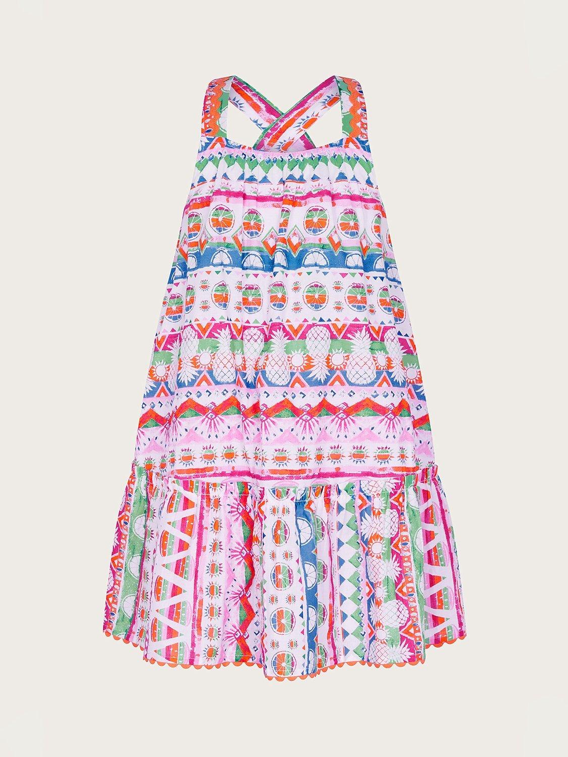 Monson Kids' Fruit Stripe Cross Back Tiered Dress, Orange/Multi