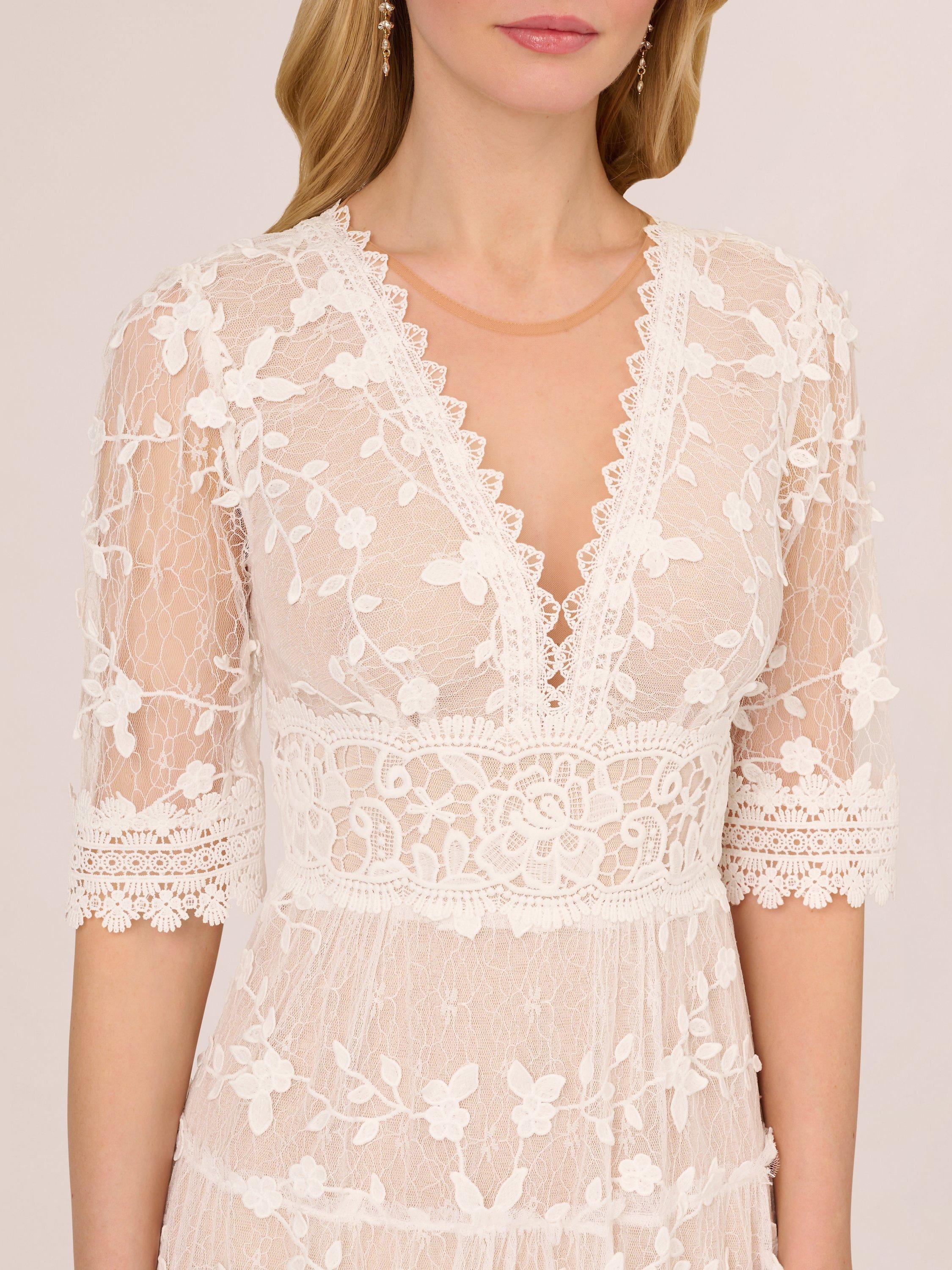 Adrianna Papell Lace Embroidery Mini Dress, Ivory/Nude, 6