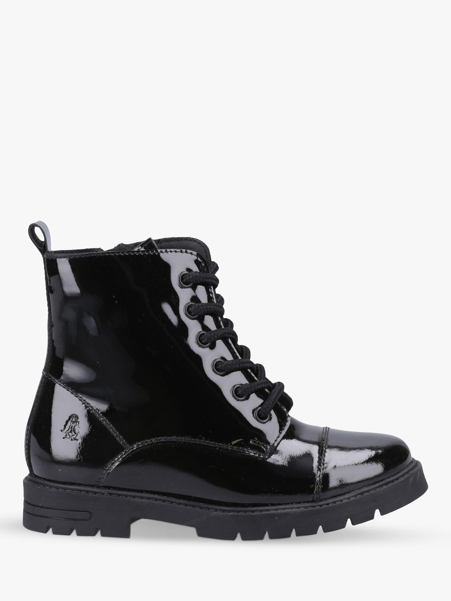 Product image 1 of 4, which shows Hush Puppies Kids' Lauren Junior Patent Leather Boots, Black, 1