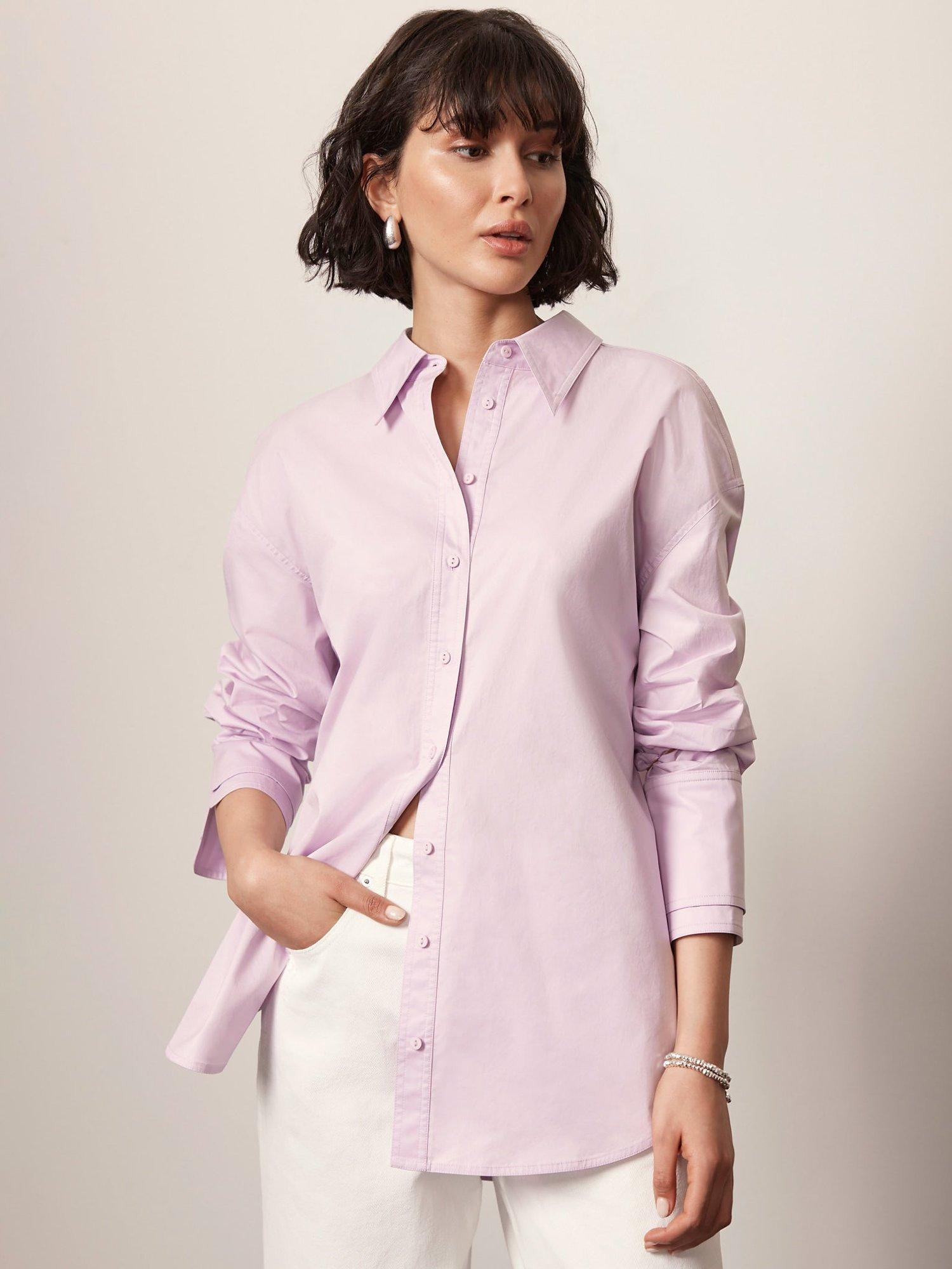 Mint Velvet Cotton Long Sleeve Shirt, Purple