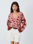 Hayley Menzies Nomad Geometric Intarsia Knit Cardigan, Rose/Multi