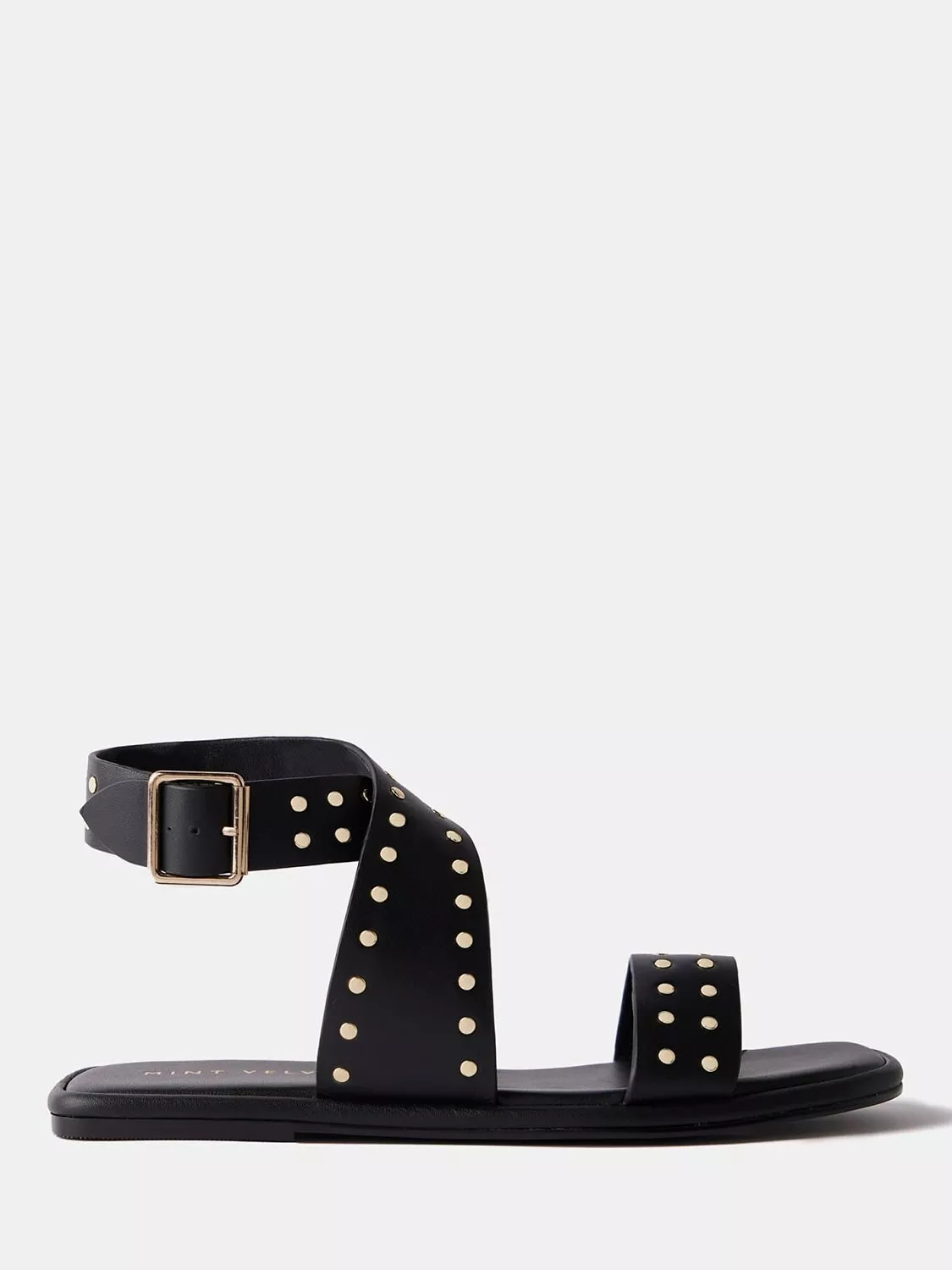 Mint Velvet Leather Stud Sandals Black