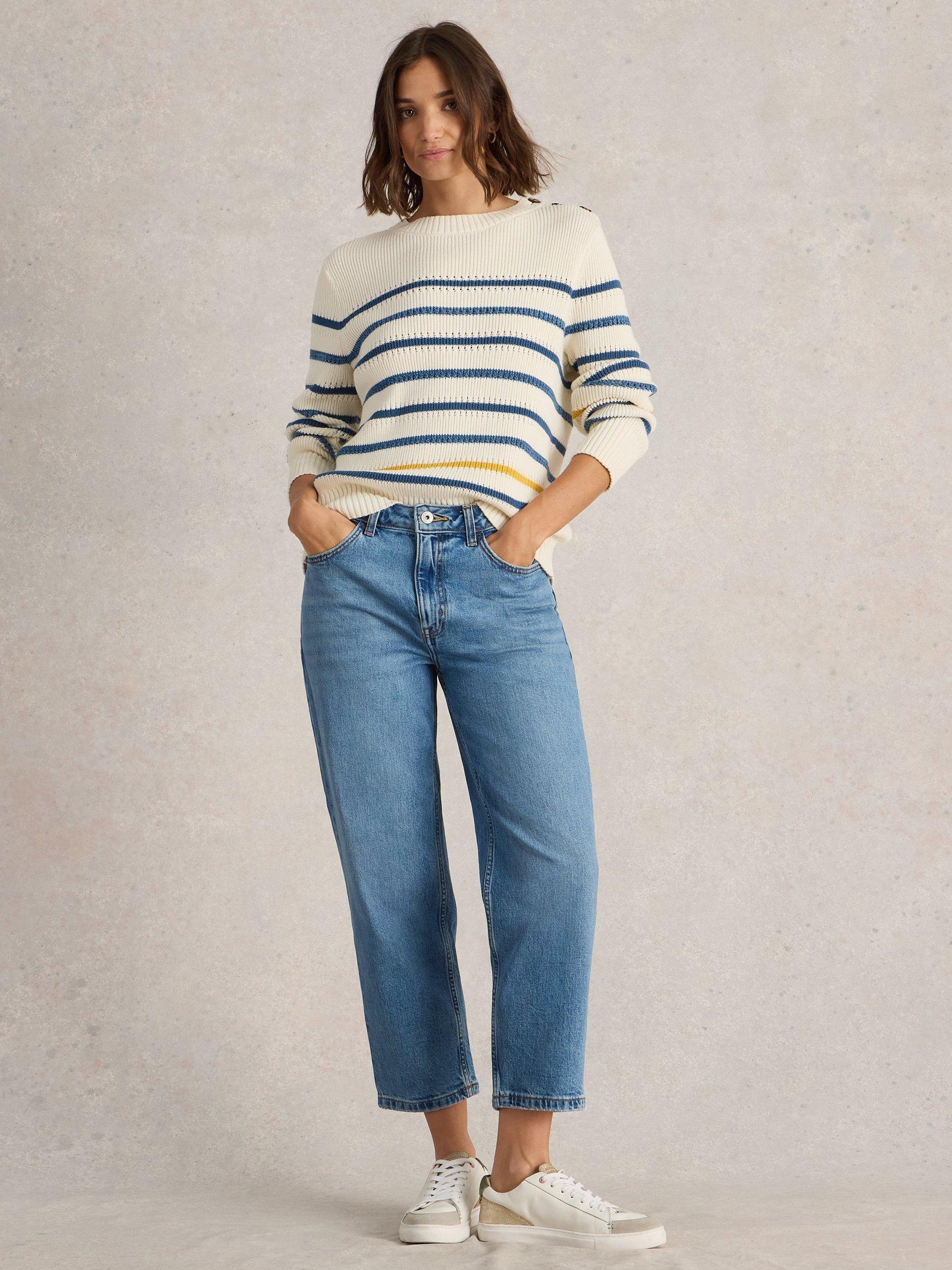 Product image 1 of 7, which shows White Stuff Charlie Straight Crop Jeans, Mid Denim, 18