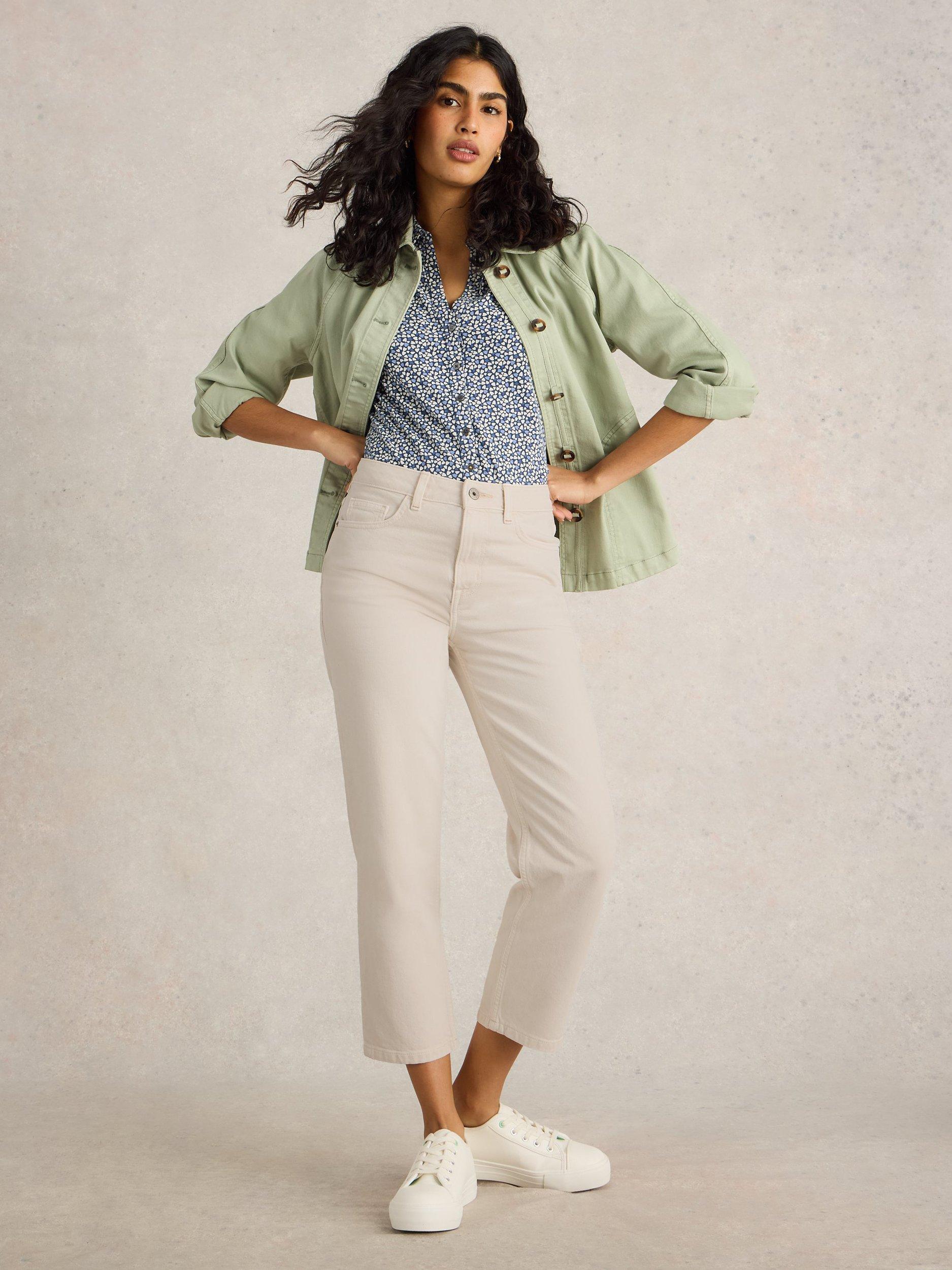 Product image 1 of 7, which shows White Stuff Charlie Cotton Blend Straight Cropped Jeans, Natural, 24