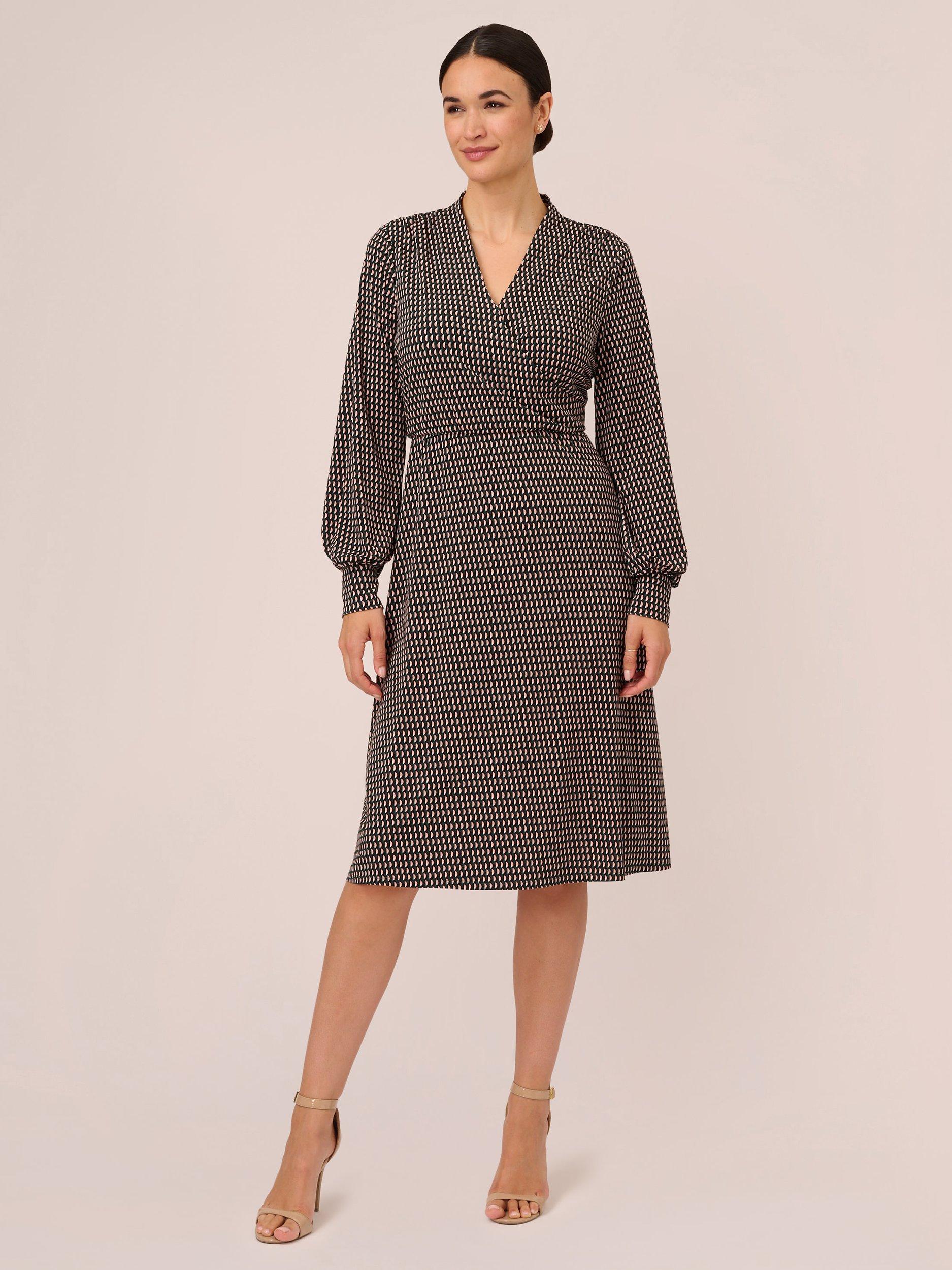 Product image 1 of 6, which shows Adrianna Papell Geometric Print Wrap Knee Length Dress, Hunter, L