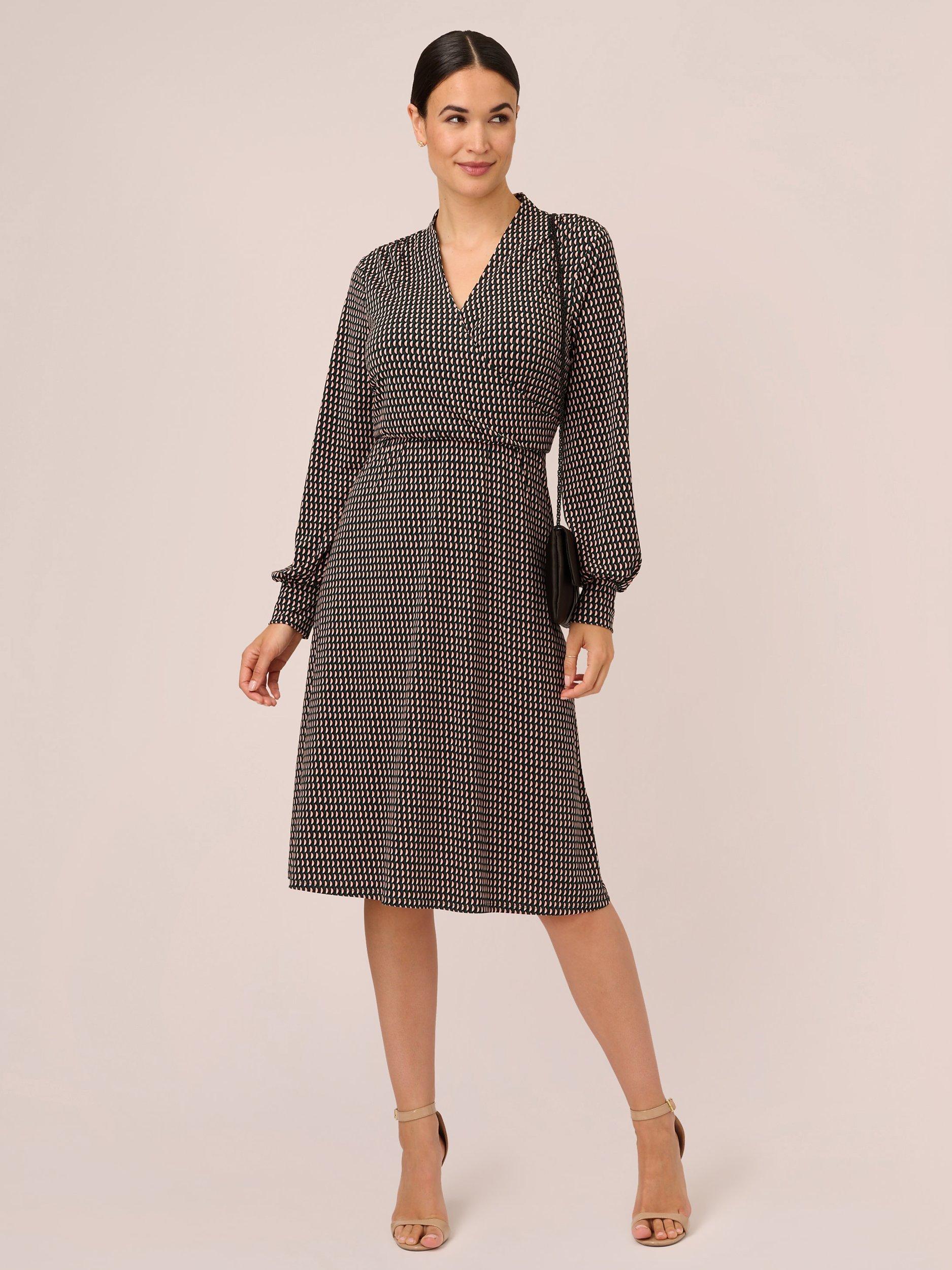 Product image 3 of 6, which shows Adrianna Papell Geometric Print Wrap Knee Length Dress, Hunter, L