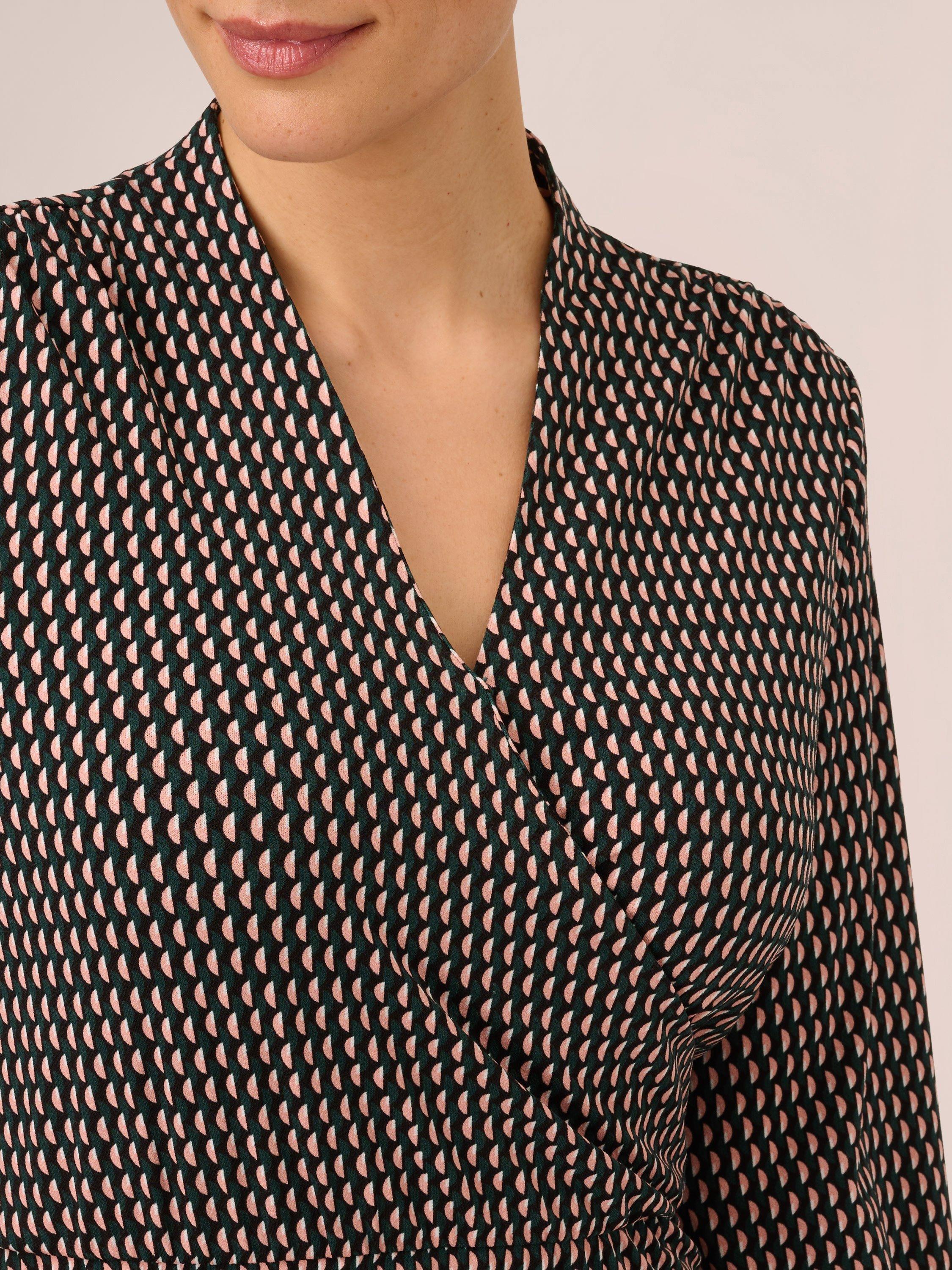 Product image 4 of 6, which shows Adrianna Papell Geometric Print Wrap Knee Length Dress, Hunter, L