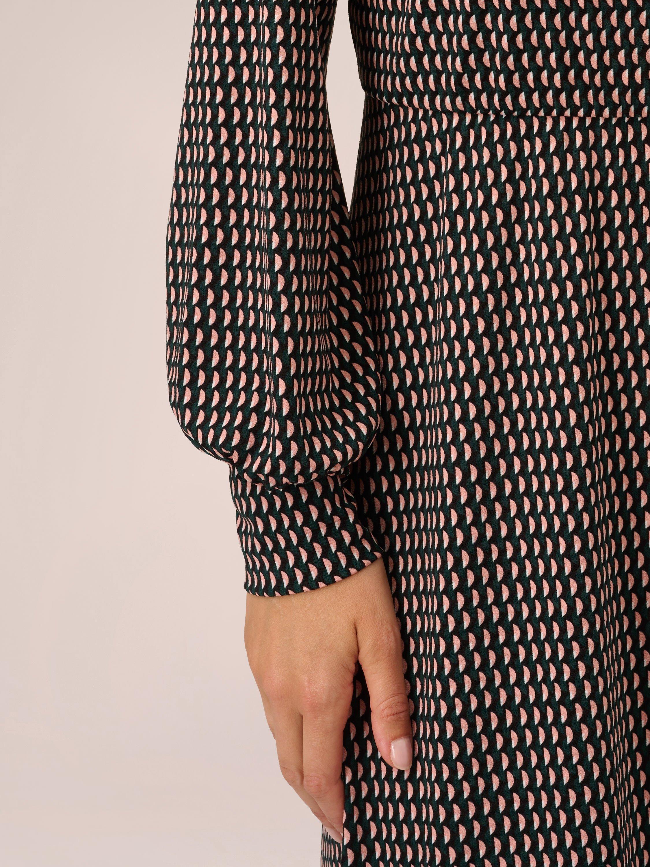 Product image 5 of 6, which shows Adrianna Papell Geometric Print Wrap Knee Length Dress, Hunter, L