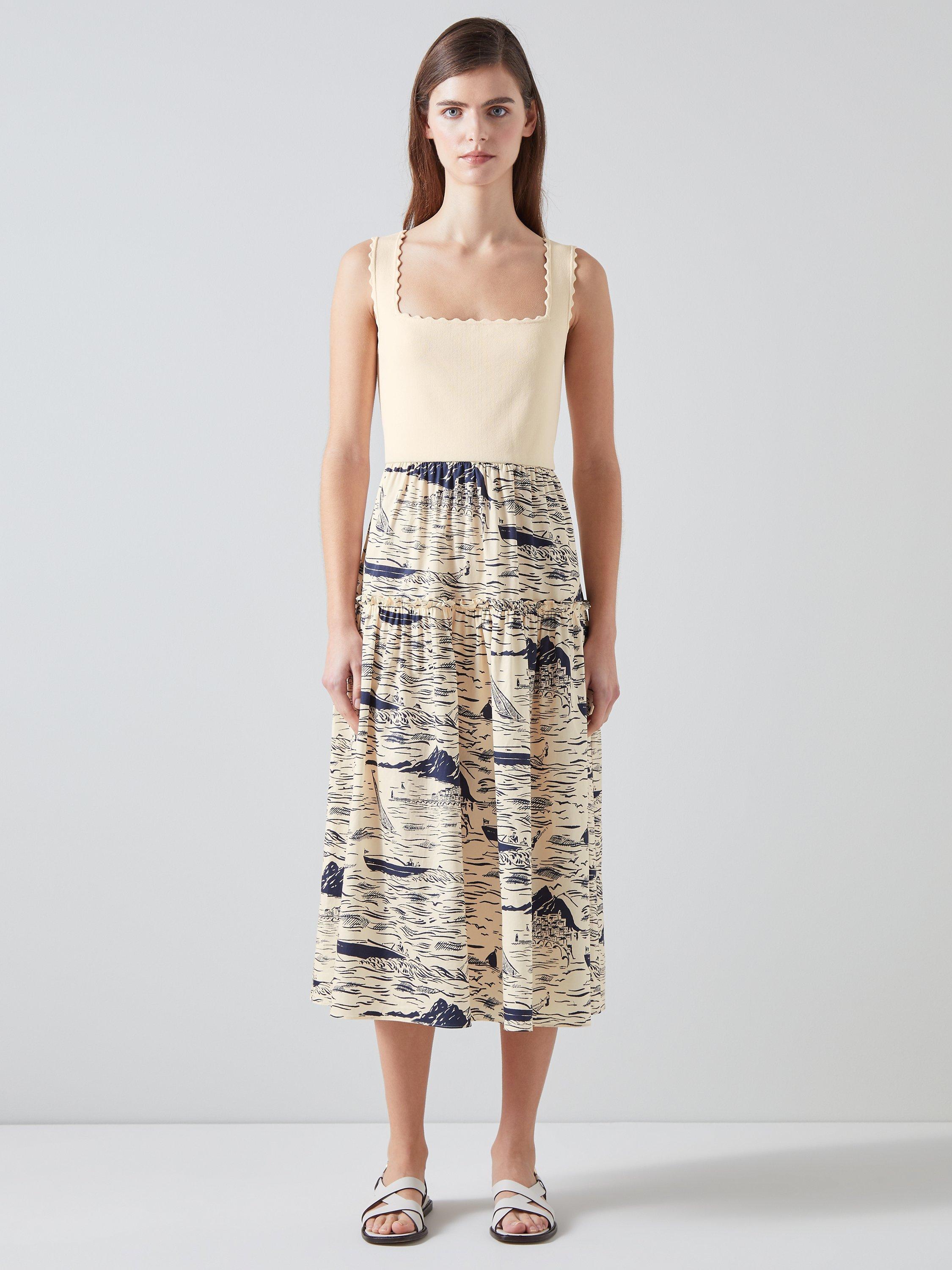 L.K.Bennett Crosby Riviera Print Midi Dress, Cream/Navy