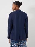 Crew Clothing Linen Blend Longline Blazer, Navy Blue