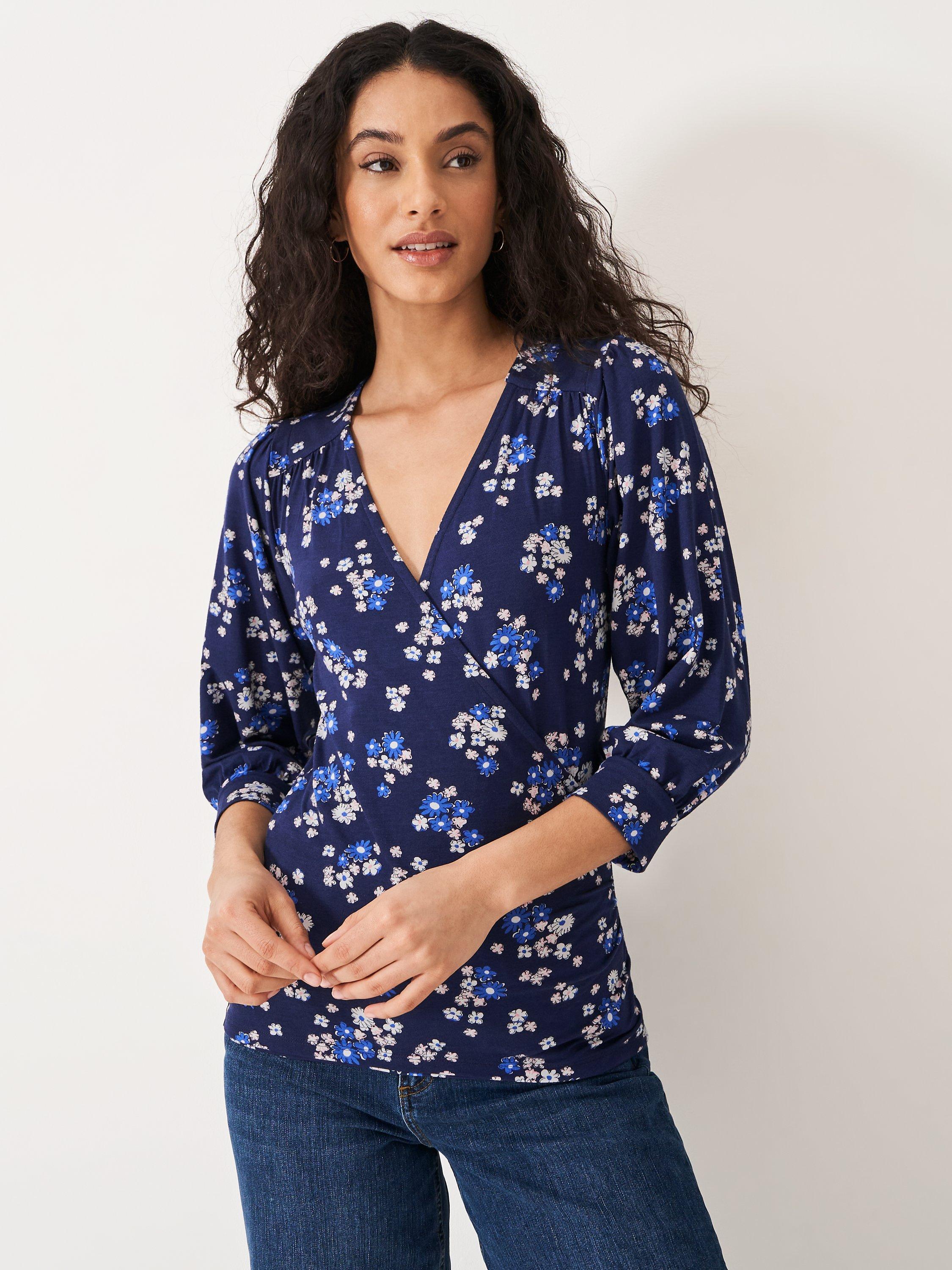Crew Clothing Wrap Top, Multi Blue