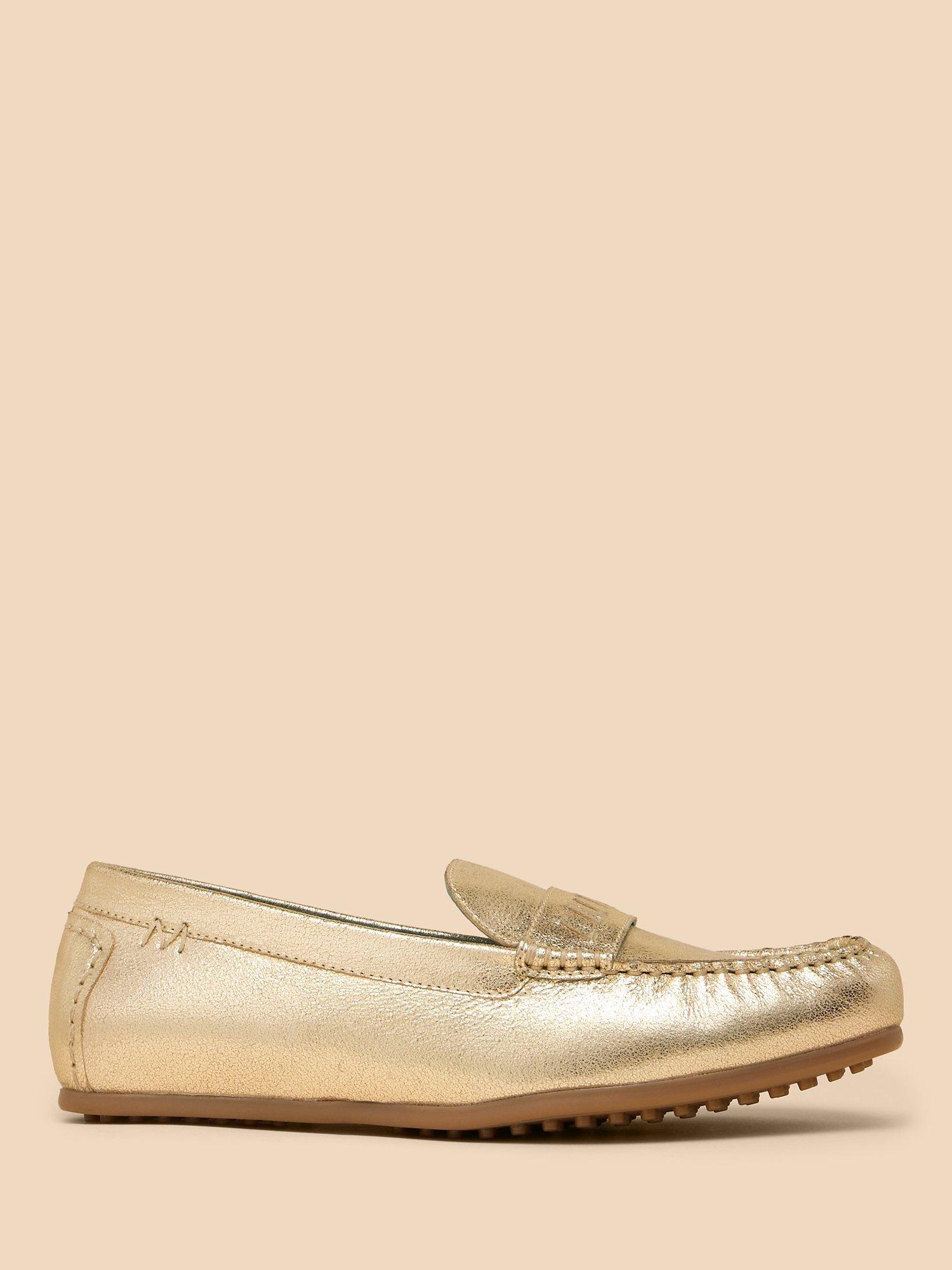 White Stuff Mayflower Leather Moccasins, Gold