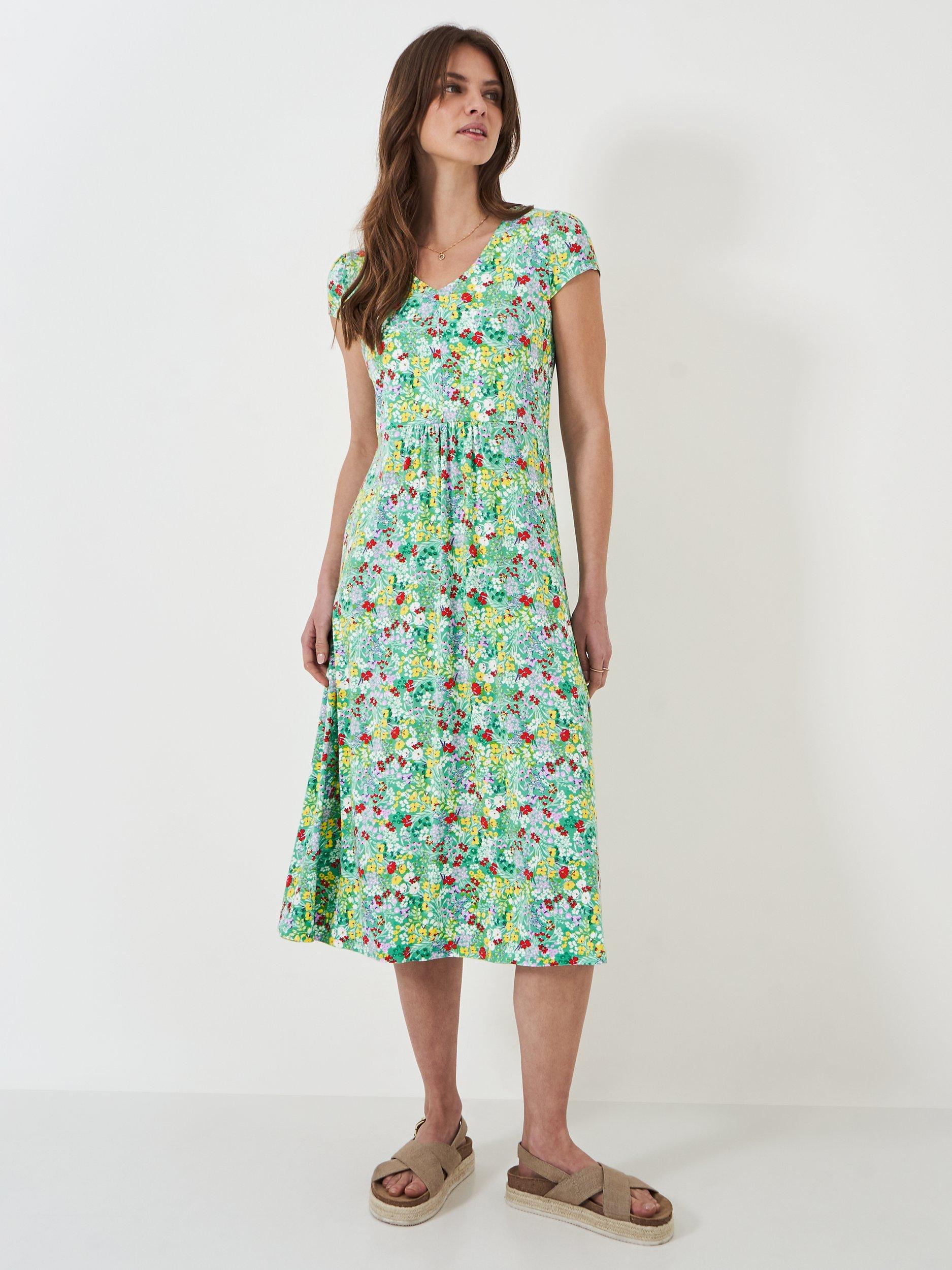 Crew Clothing Mel Flutter Jersey Midi Dress, Green