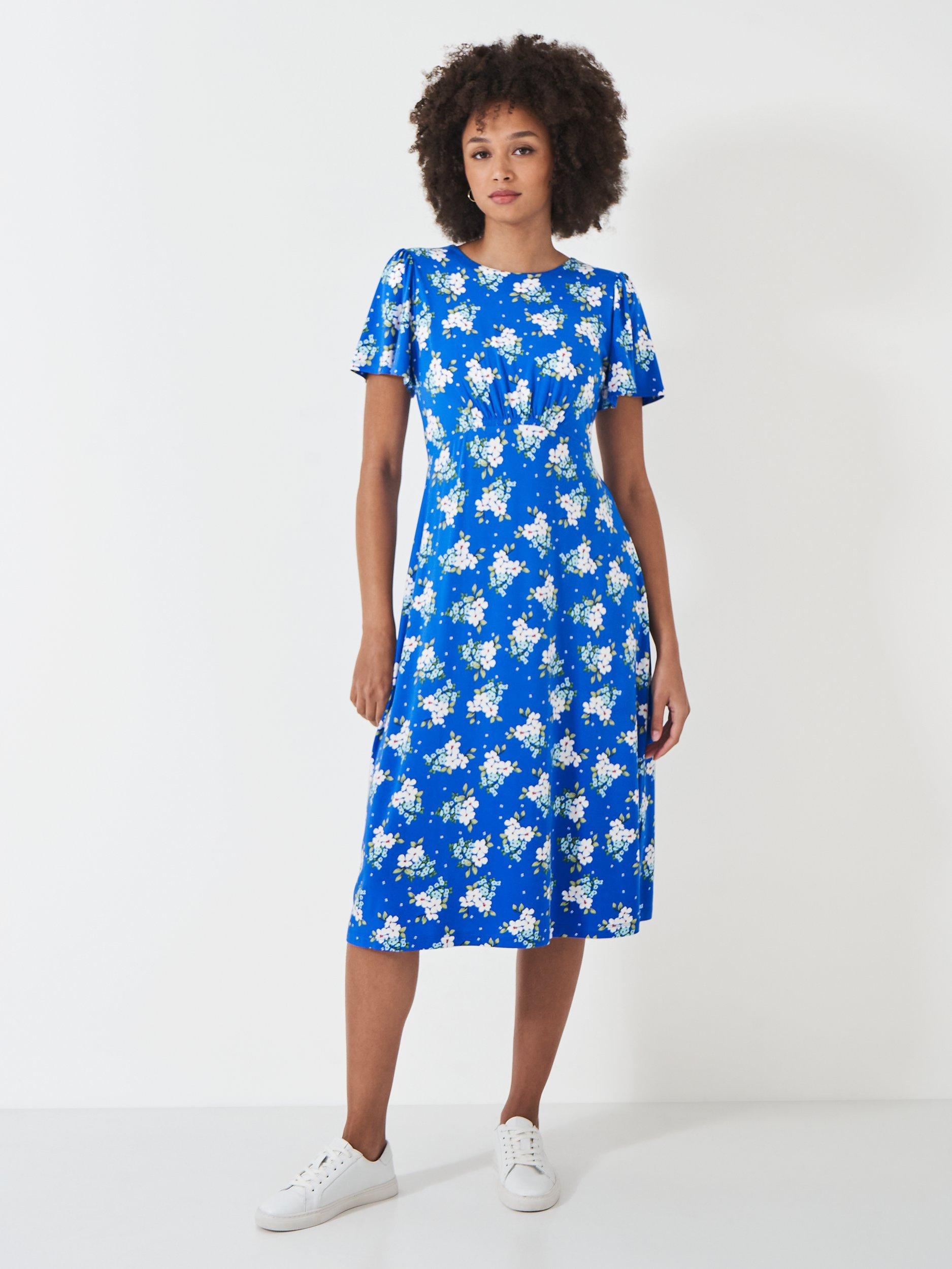 Crew Clothing Jenna Floral Dress, Bright Blue
