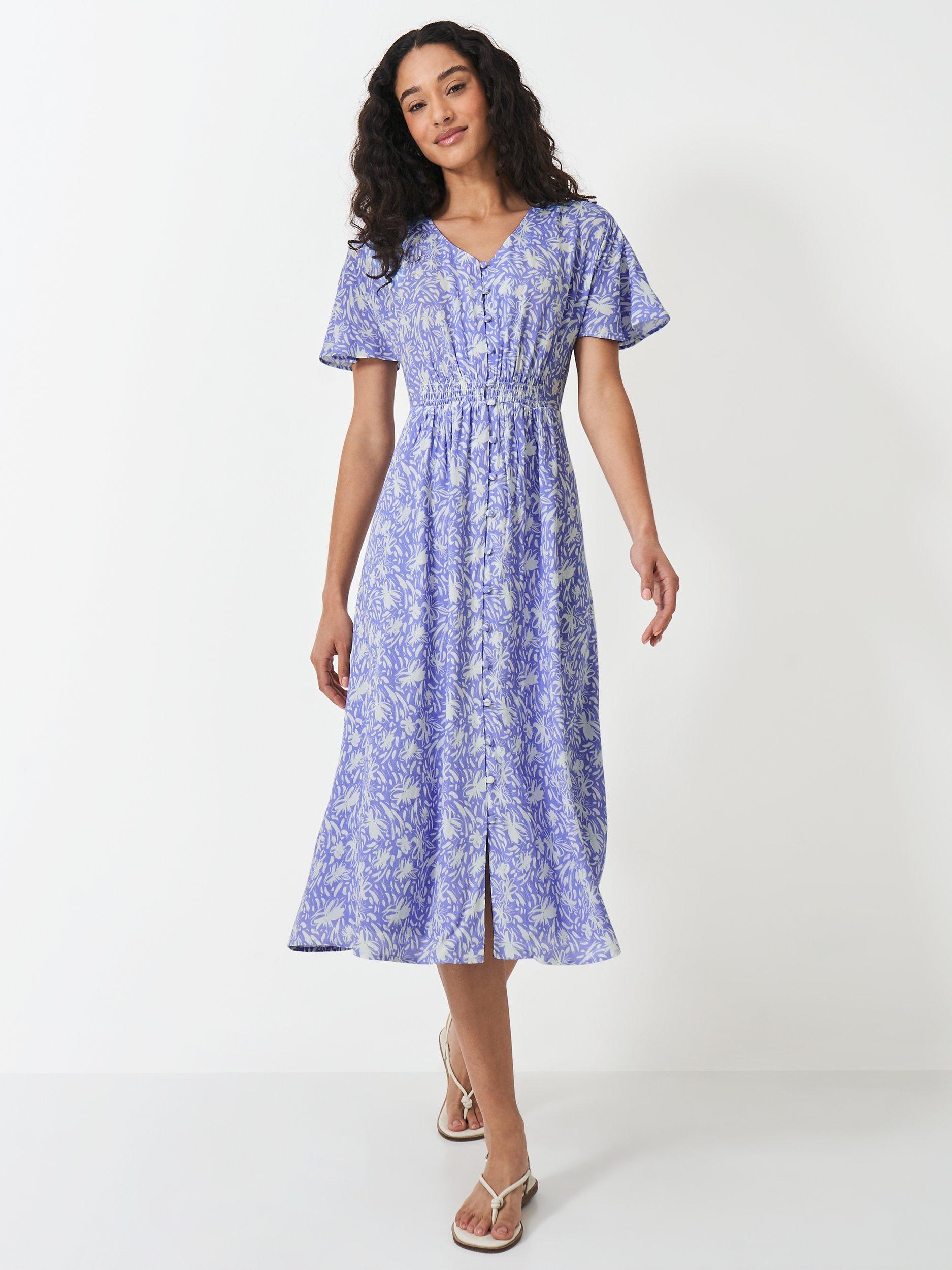 Crew Clothing Eden Floral Tea Dress, Blue/White