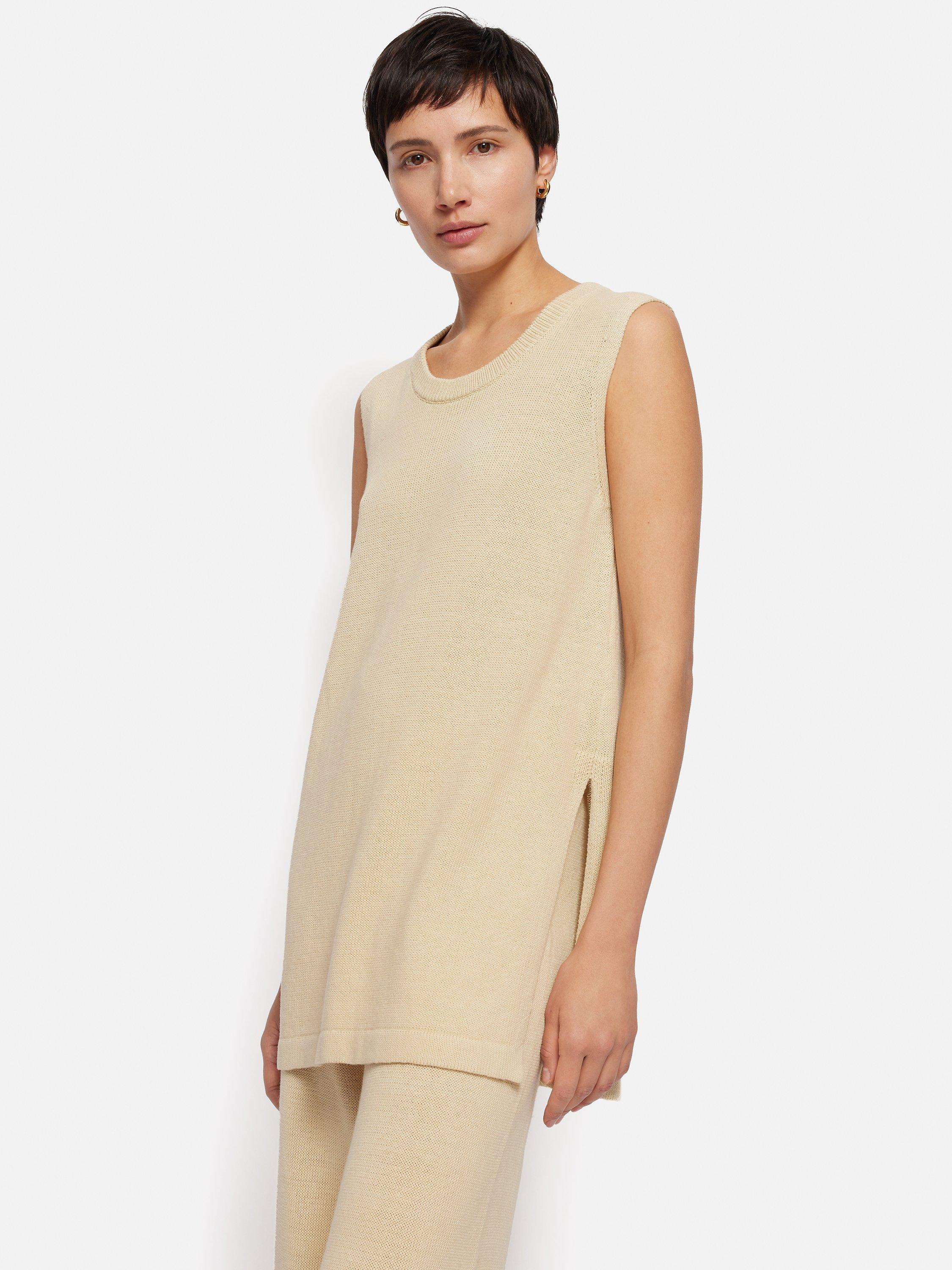Jigsaw Linen Cotton Knitted Tunic, Cream